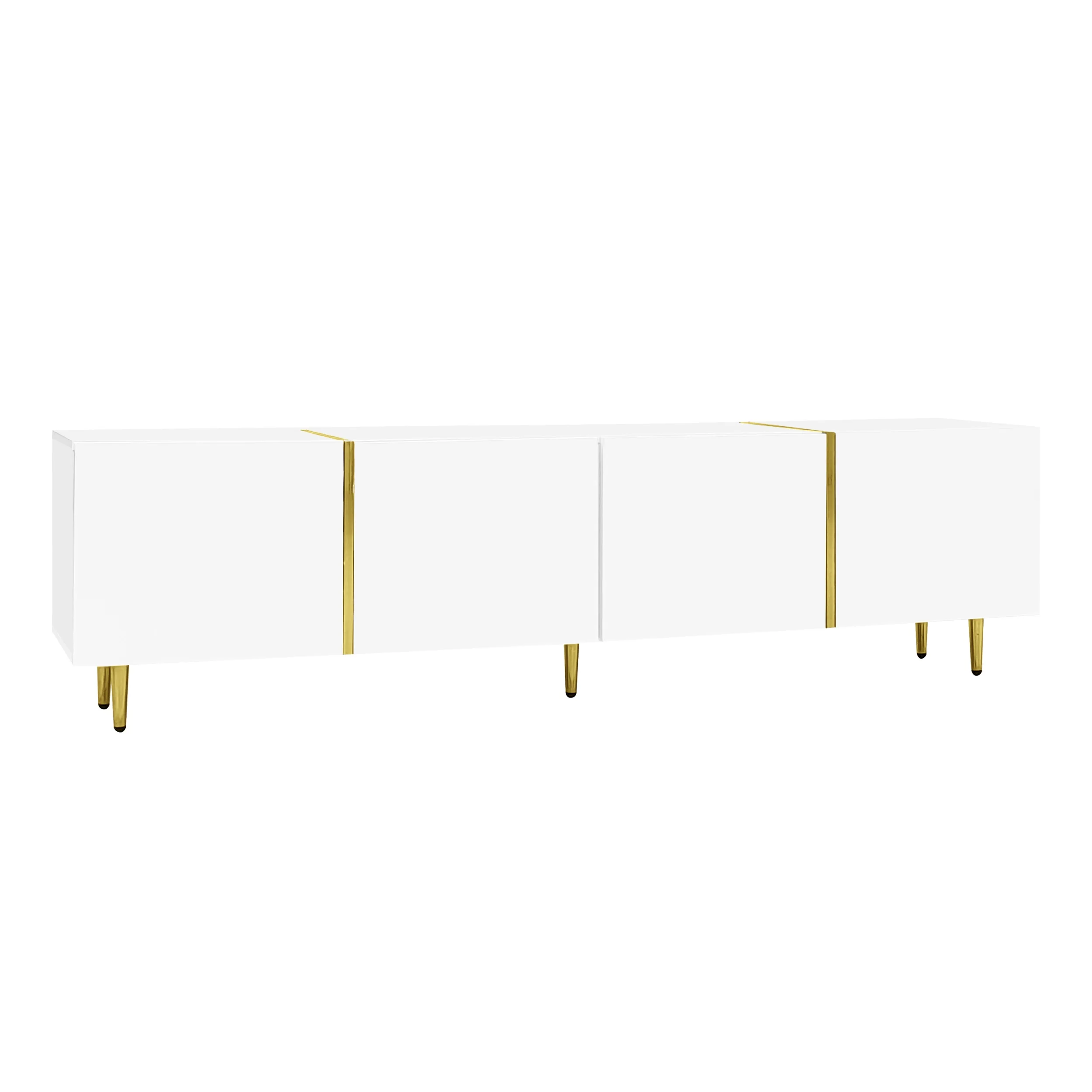 PINGGO Glossy TV Cabinet 170x35x46cm with Four Doors Modern And Elegant White Color