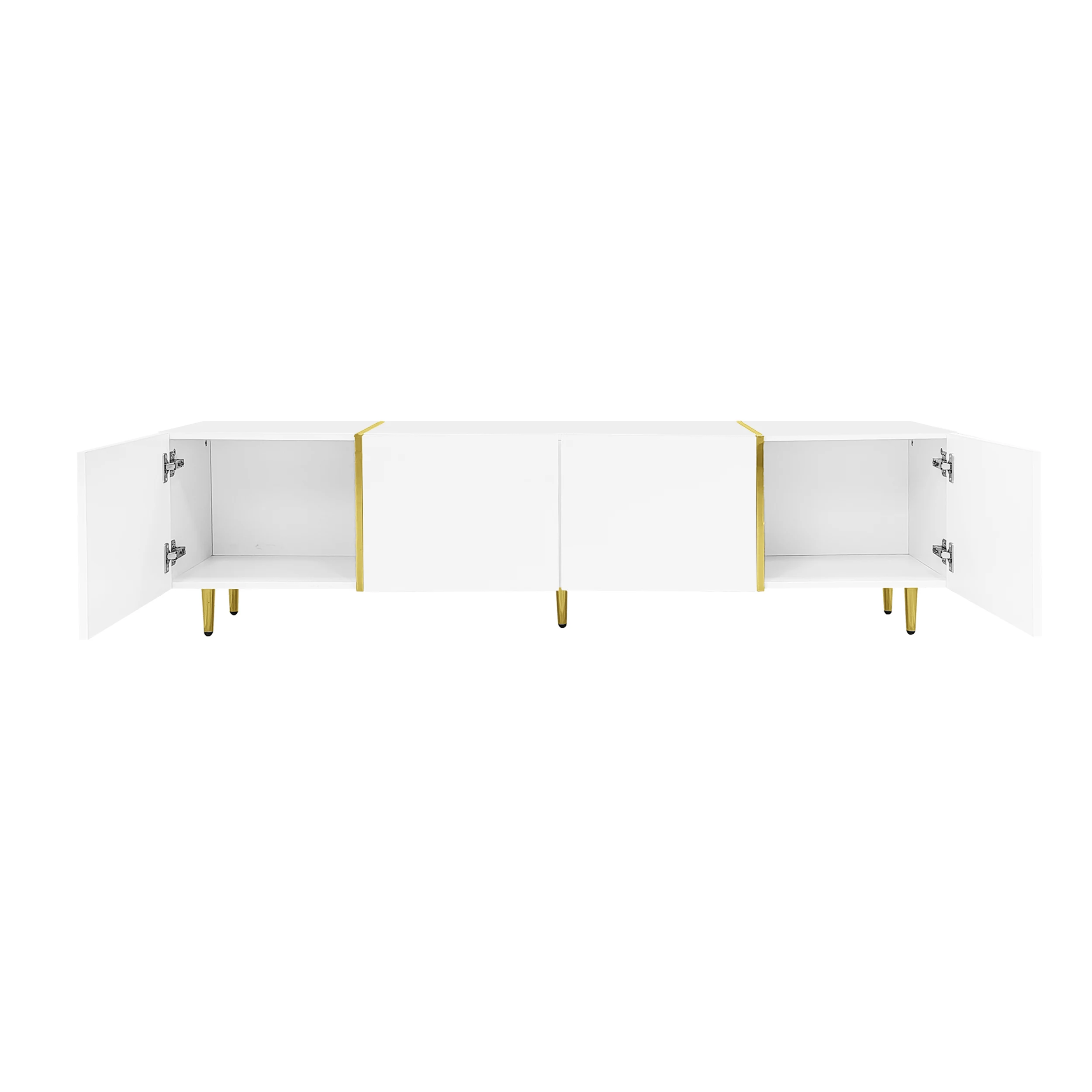 PINGGO Glossy TV Cabinet 170x35x46cm with Four Doors Modern And Elegant White Color