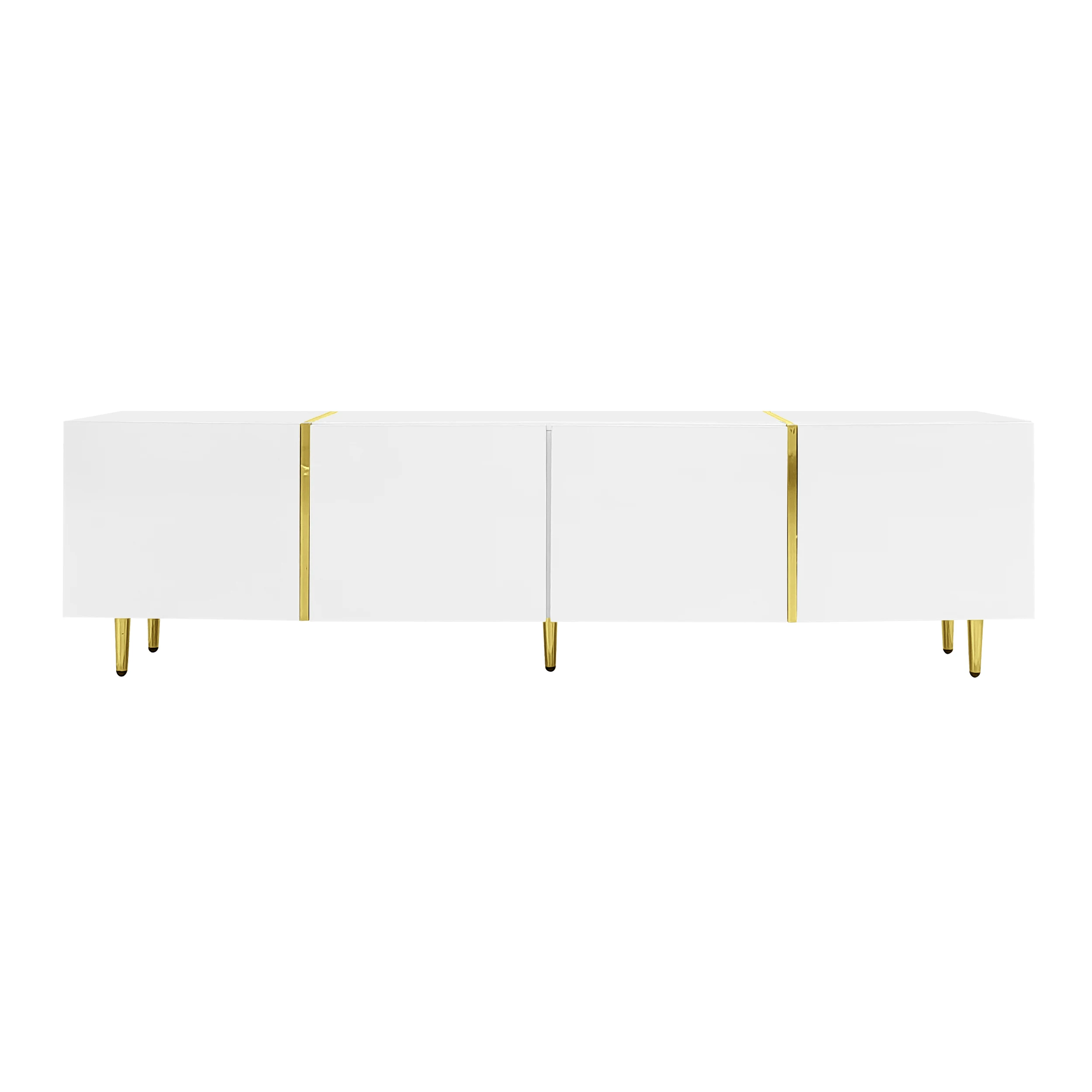 PINGGO Glossy TV Cabinet 170x35x46cm with Four Doors Modern And Elegant White Color