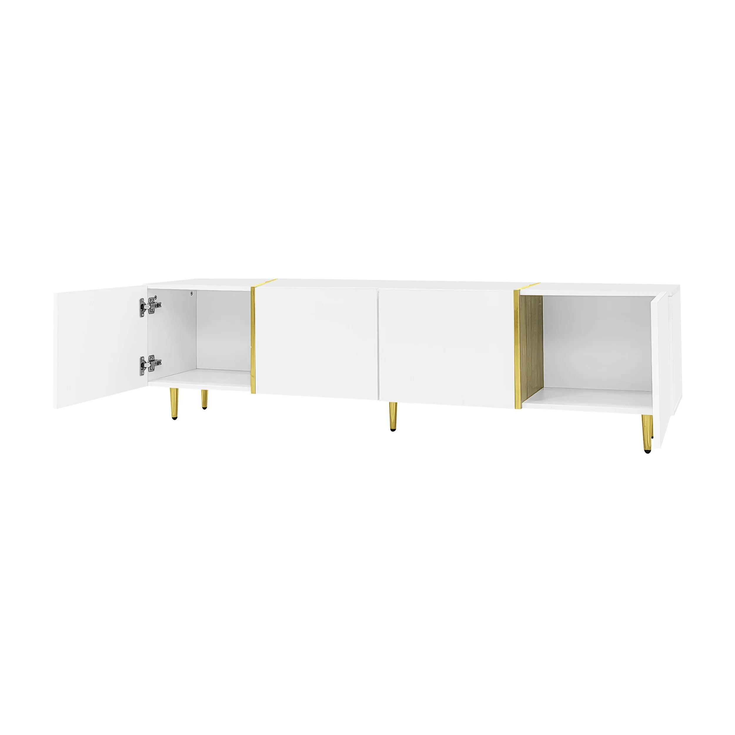 PINGGO Glossy TV Cabinet 170x35x46cm with Four Doors Modern And Elegant White Color