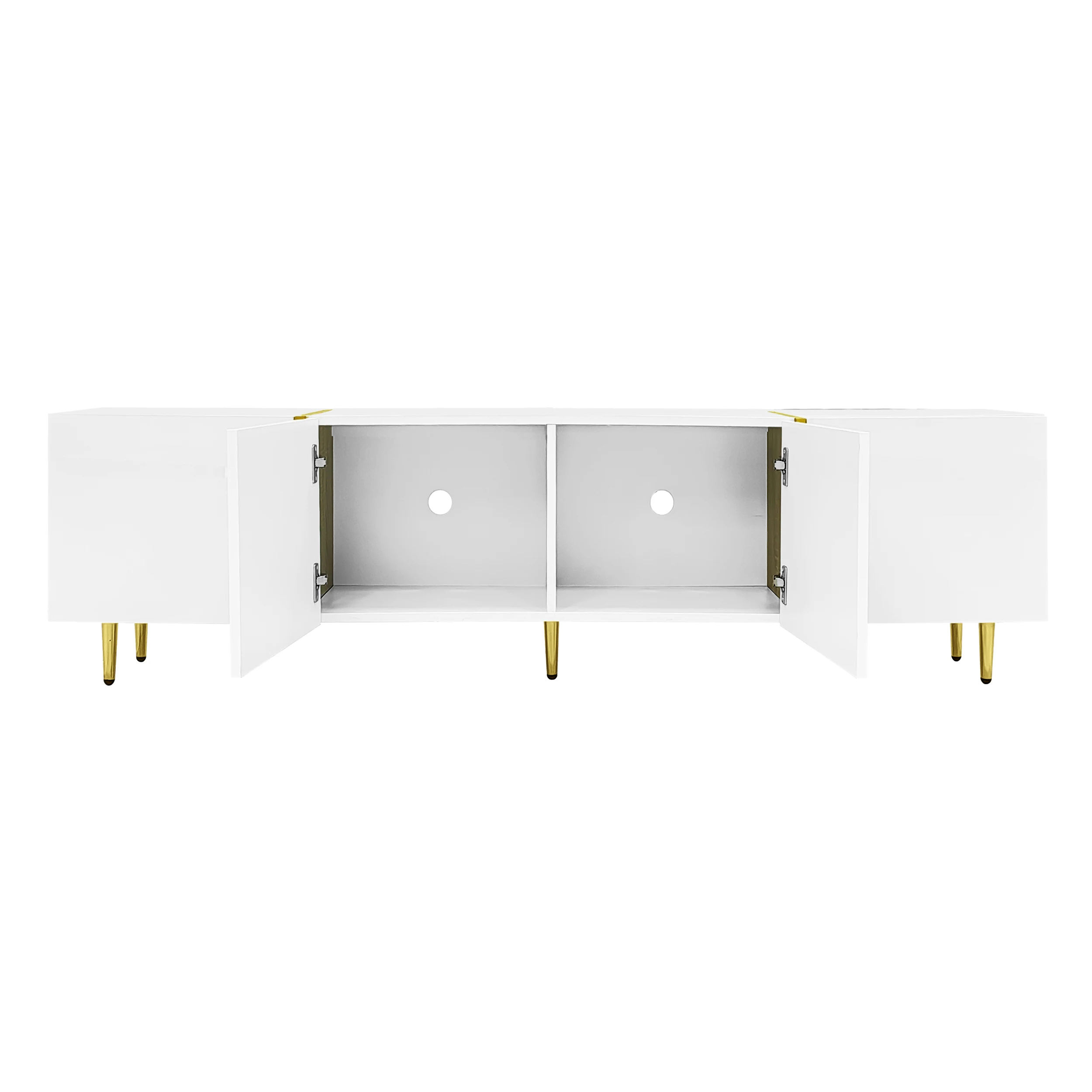 PINGGO Glossy TV Cabinet 170x35x46cm with Four Doors Modern And Elegant White Color