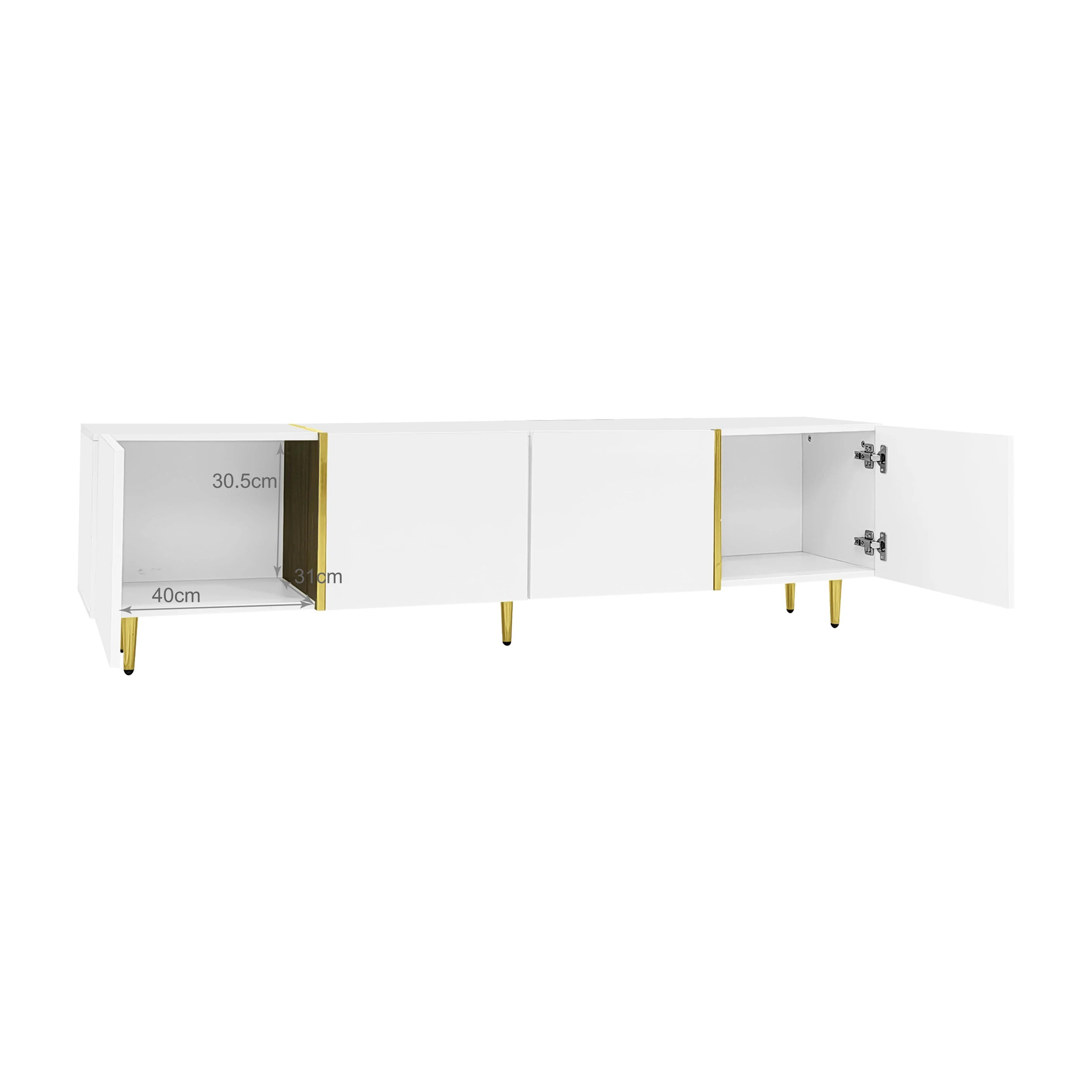PINGGO Glossy TV Cabinet 170x35x46cm with Four Doors Modern And Elegant White Color