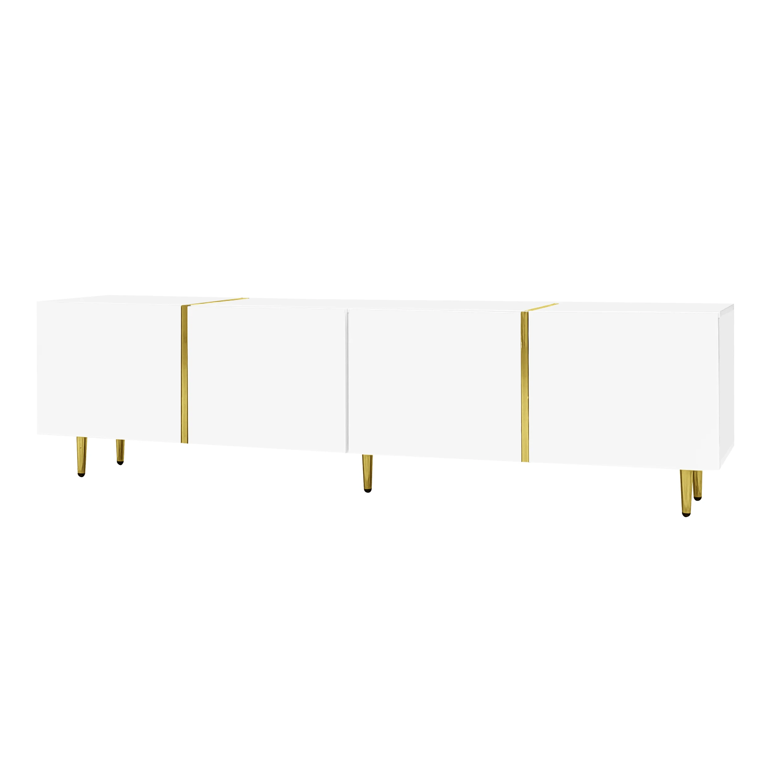 PINGGO Glossy TV Cabinet 170x35x46cm with Four Doors Modern And Elegant White Color