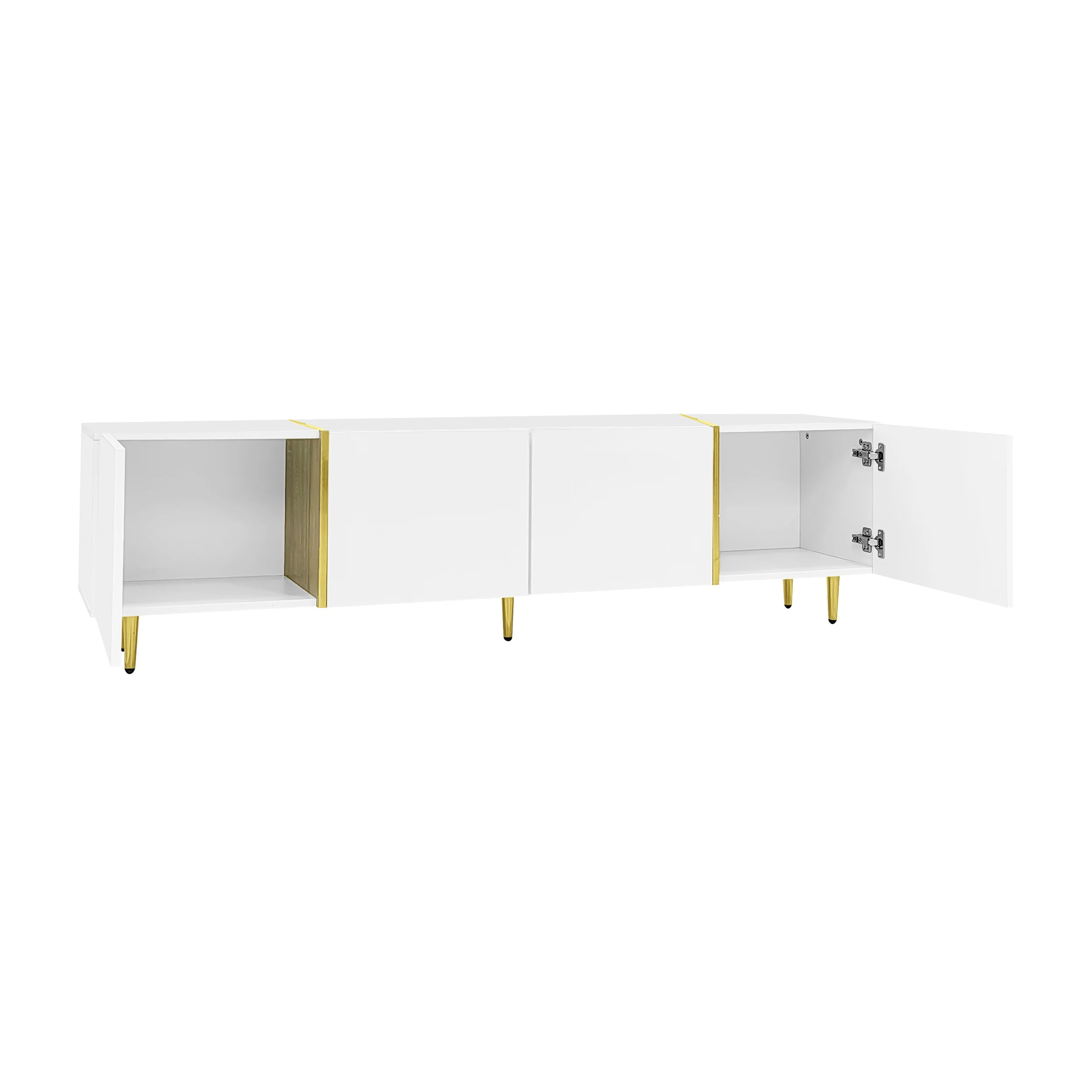 PINGGO Glossy TV Cabinet 170x35x46cm with Four Doors Modern And Elegant White Color