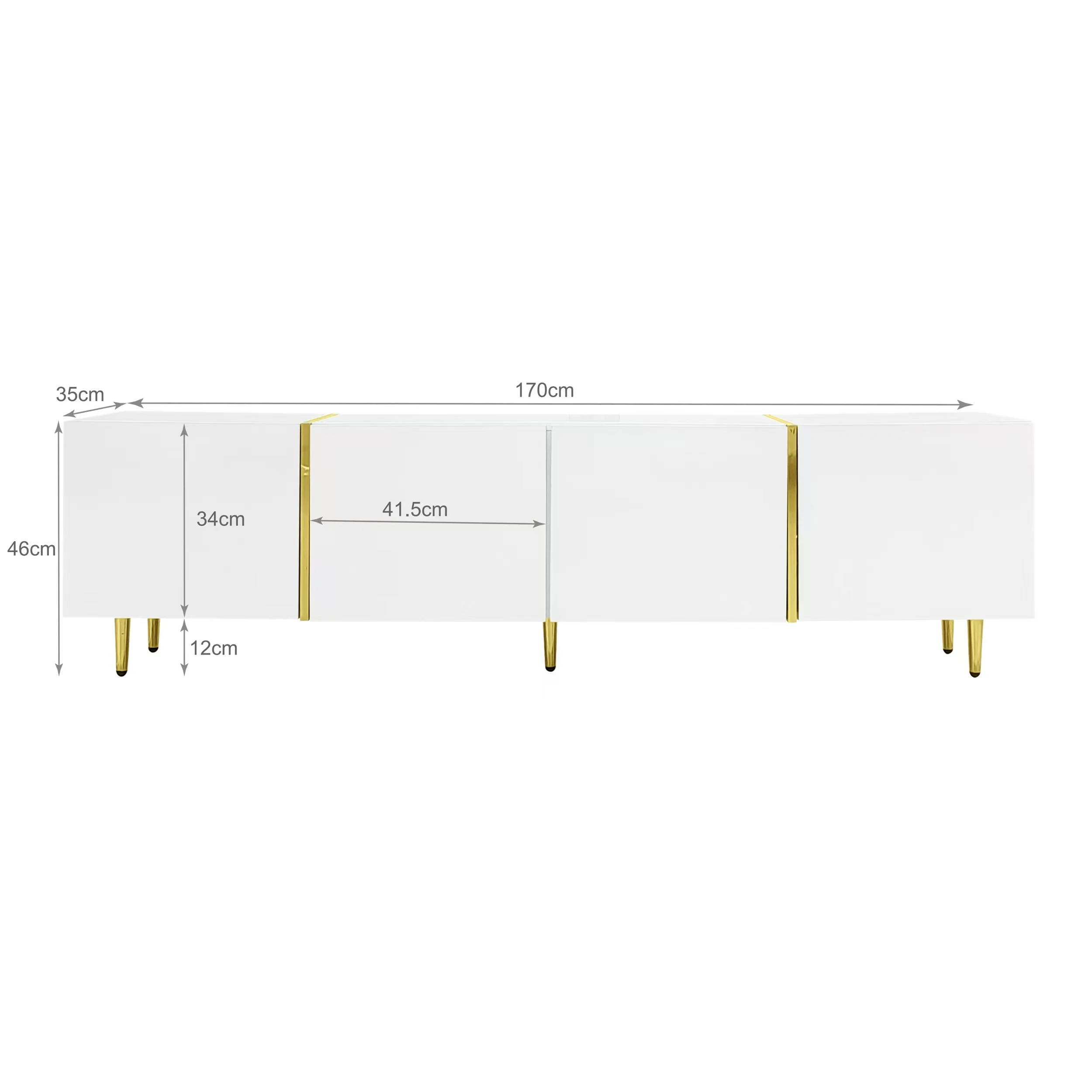 PINGGO Glossy TV Cabinet 170x35x46cm with Four Doors Modern And Elegant White Color