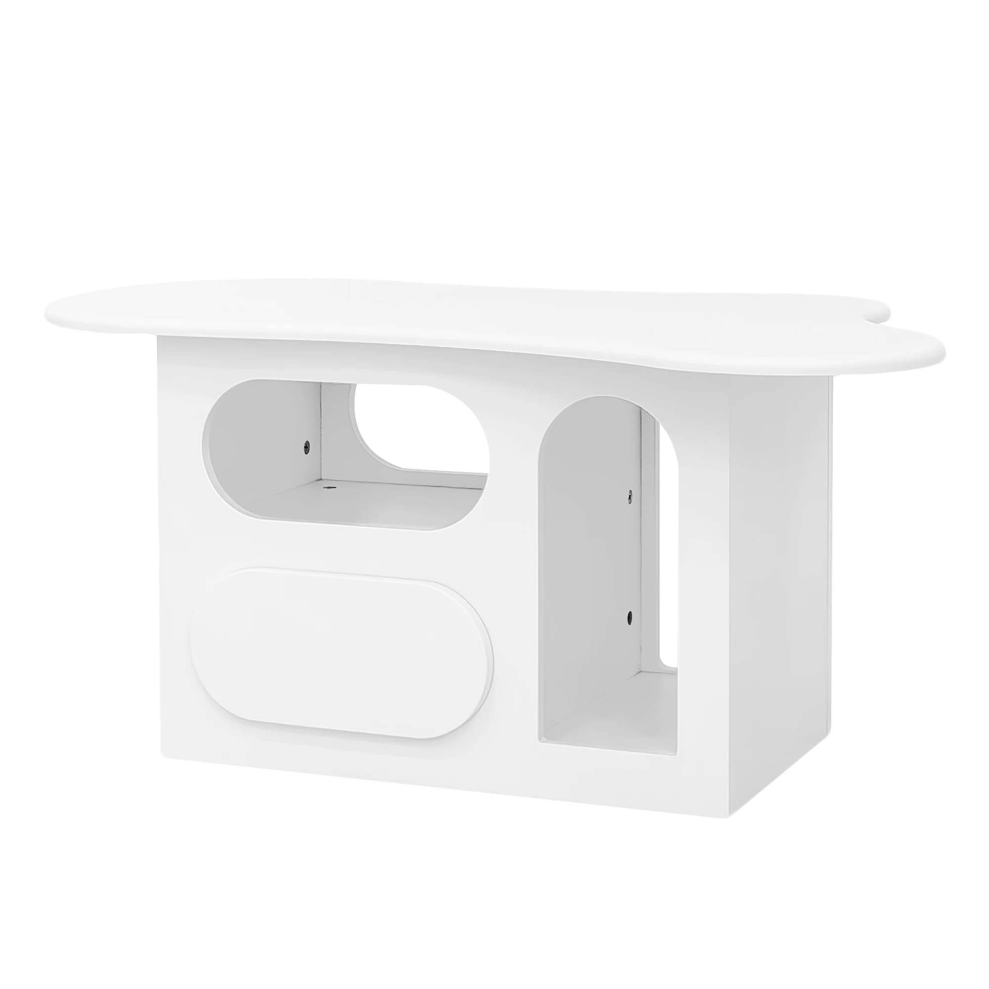 PINGGO Cloud-Shaped Coffee Table 97x45x43.5cm with Drawers Open Storage Compartments Living Room Furniture