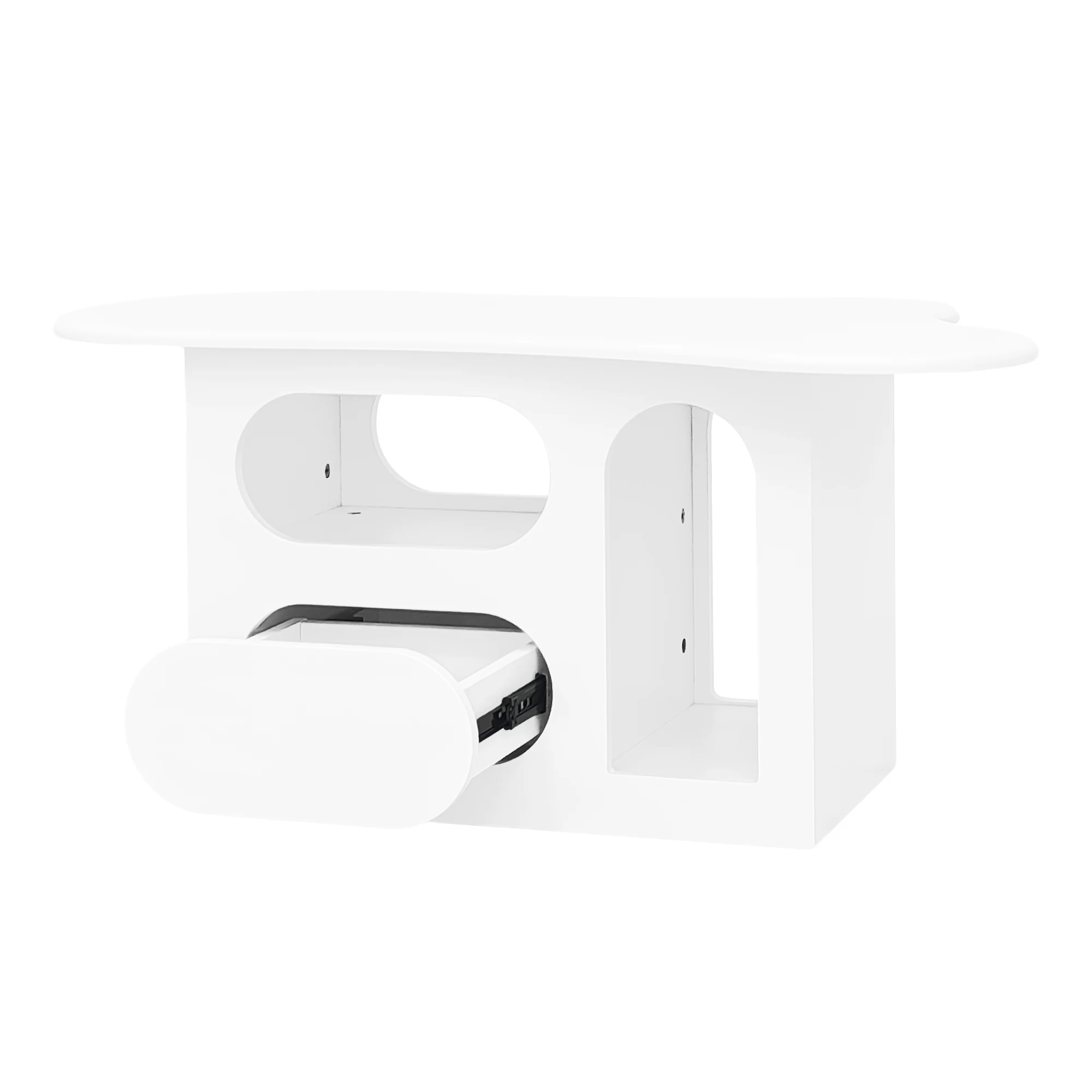 PINGGO Cloud-Shaped Coffee Table 97x45x43.5cm with Drawers Open Storage Compartments Living Room Furniture