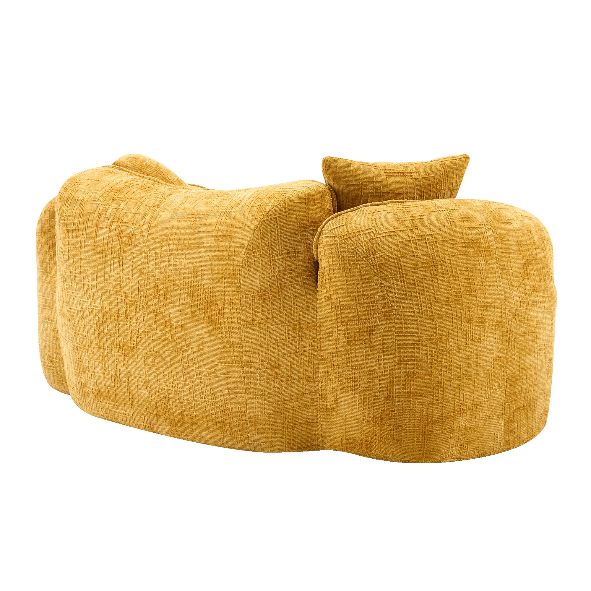 PINGGO Curved 2-Seater Sofa with Armrests, Cream Compression Sofa with 2 Pillows, No Assembly Required for Living Room Bedroom