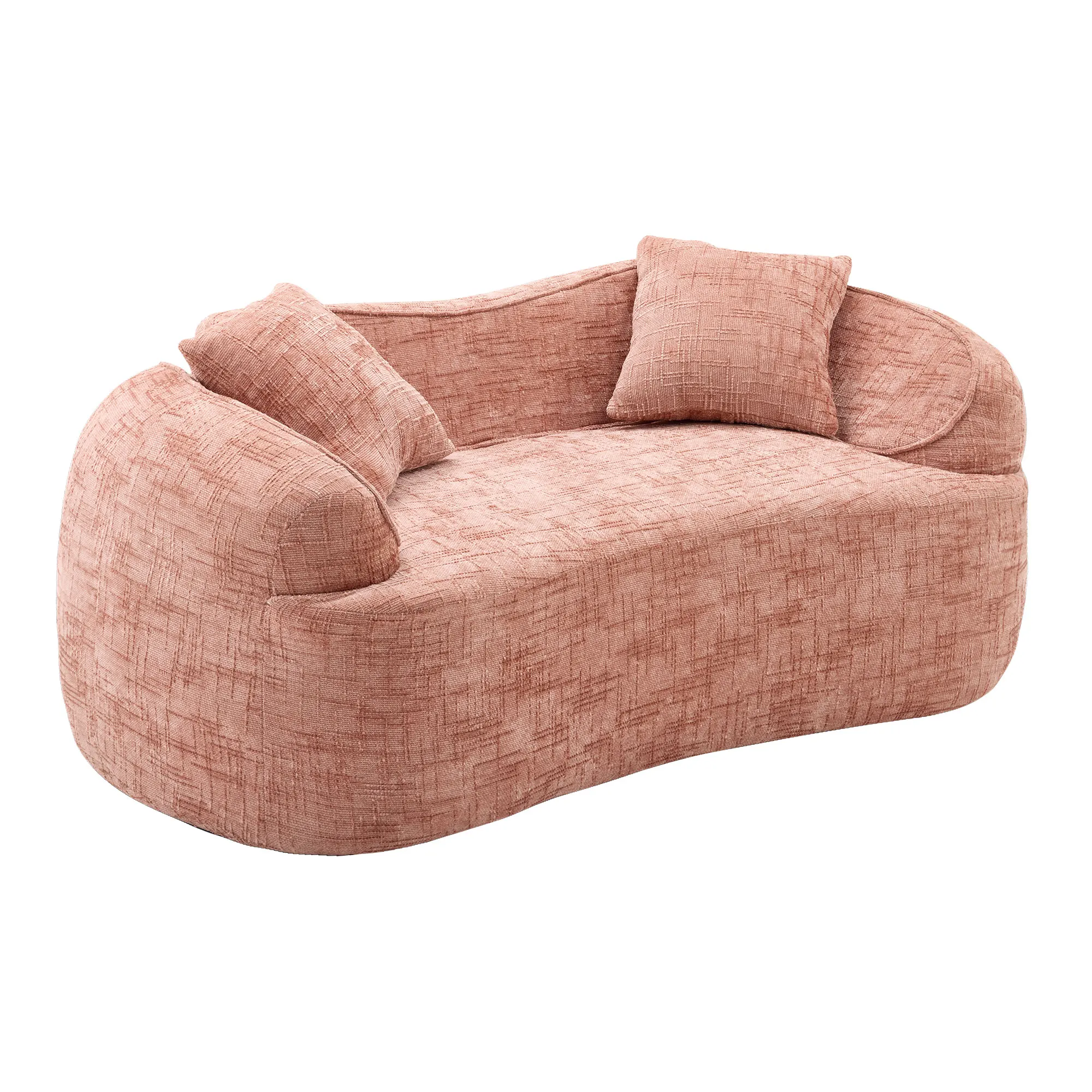 PINGGO Curved 2-Seater Sofa with Armrests, Cream Compression Sofa with 2 Pillows, No Assembly Required for Living Room Bedroom