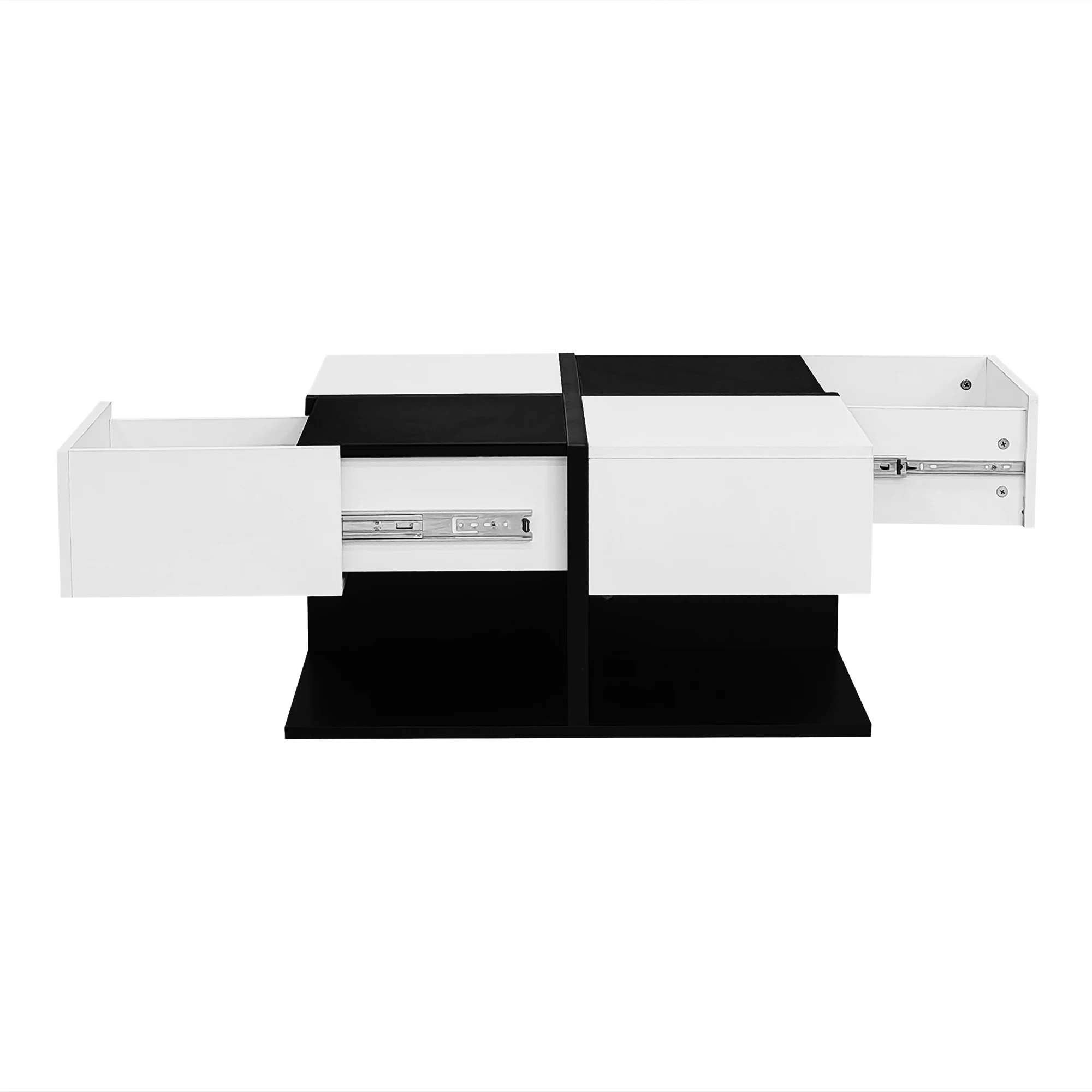 PINGGO Modern High-Gloss Coffee Table Black/White 2 Soft-Close Drawers 70x70x35.5cm Square Design Living Room Storage Table