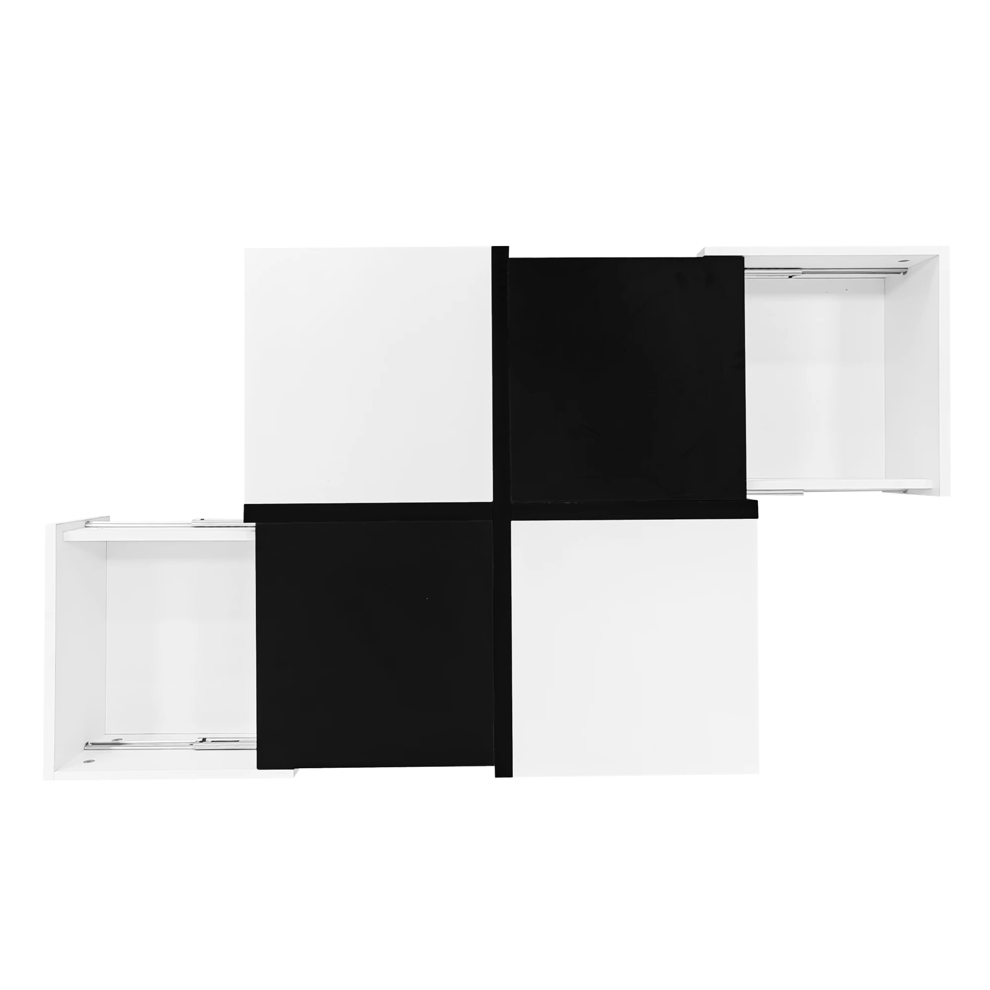 PINGGO Modern High-Gloss Coffee Table Black/White 2 Soft-Close Drawers 70x70x35.5cm Square Design Living Room Storage Table