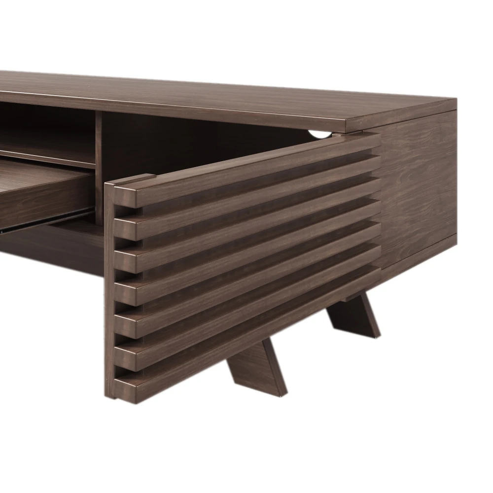 PINGGO Vintage TV Stand Lowboard 150x35x44cm with One Drawer Two Doors Unique Design Wood Color Living Room Storage Cabinet