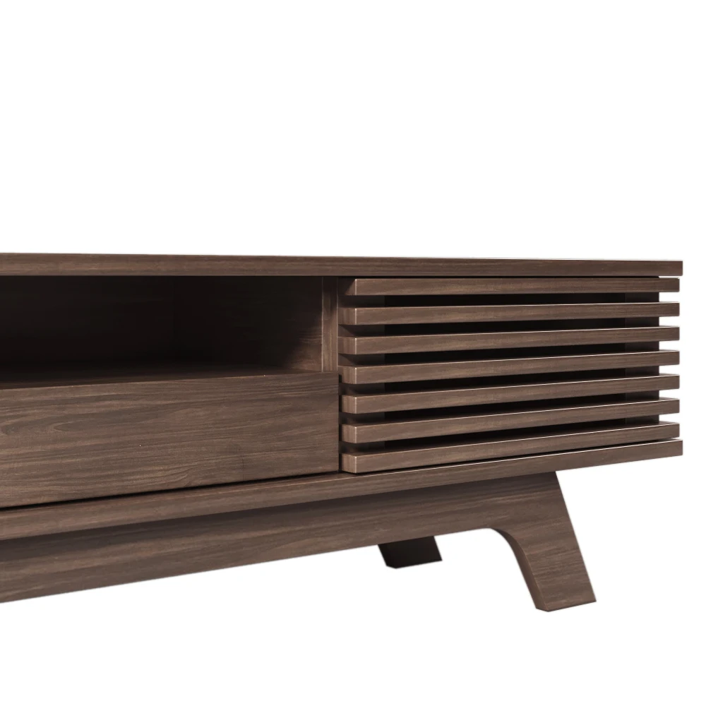 PINGGO Vintage TV Stand Lowboard 150x35x44cm with One Drawer Two Doors Unique Design Wood Color Living Room Storage Cabinet