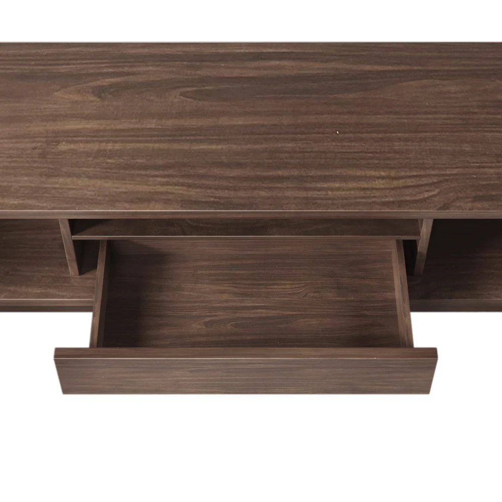 PINGGO Vintage TV Stand Lowboard 150x35x44cm with One Drawer Two Doors Unique Design Wood Color Living Room Storage Cabinet
