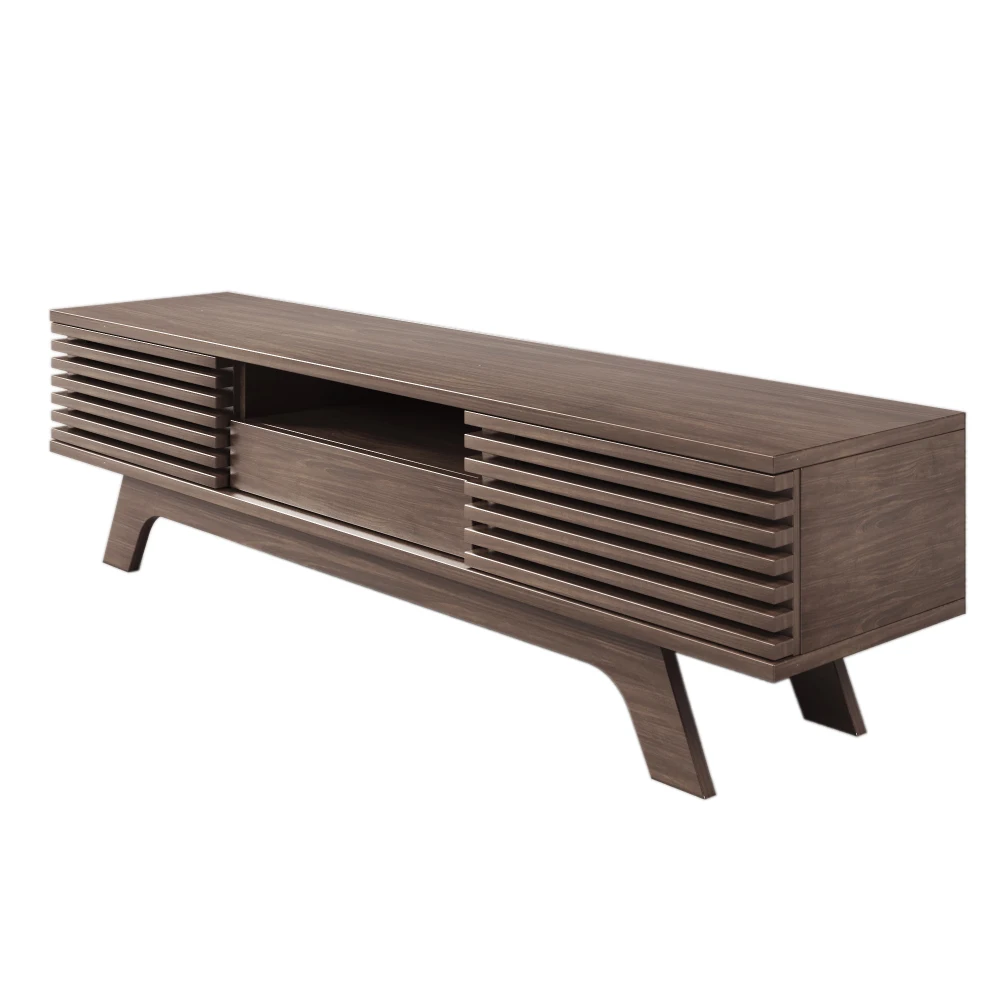 PINGGO Vintage TV Stand Lowboard 150x35x44cm with One Drawer Two Doors Unique Design Wood Color Living Room Storage Cabinet