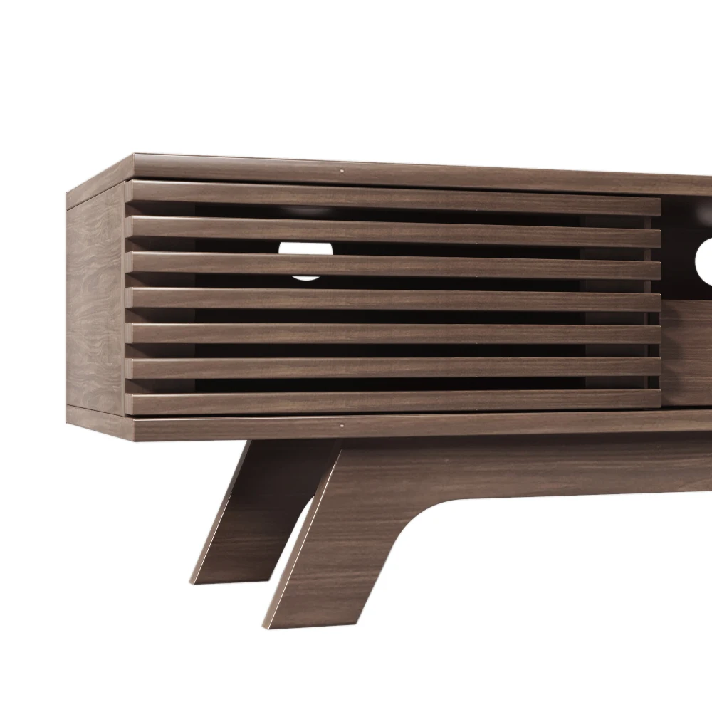 PINGGO Vintage TV Stand Lowboard 150x35x44cm with One Drawer Two Doors Unique Design Wood Color Living Room Storage Cabinet