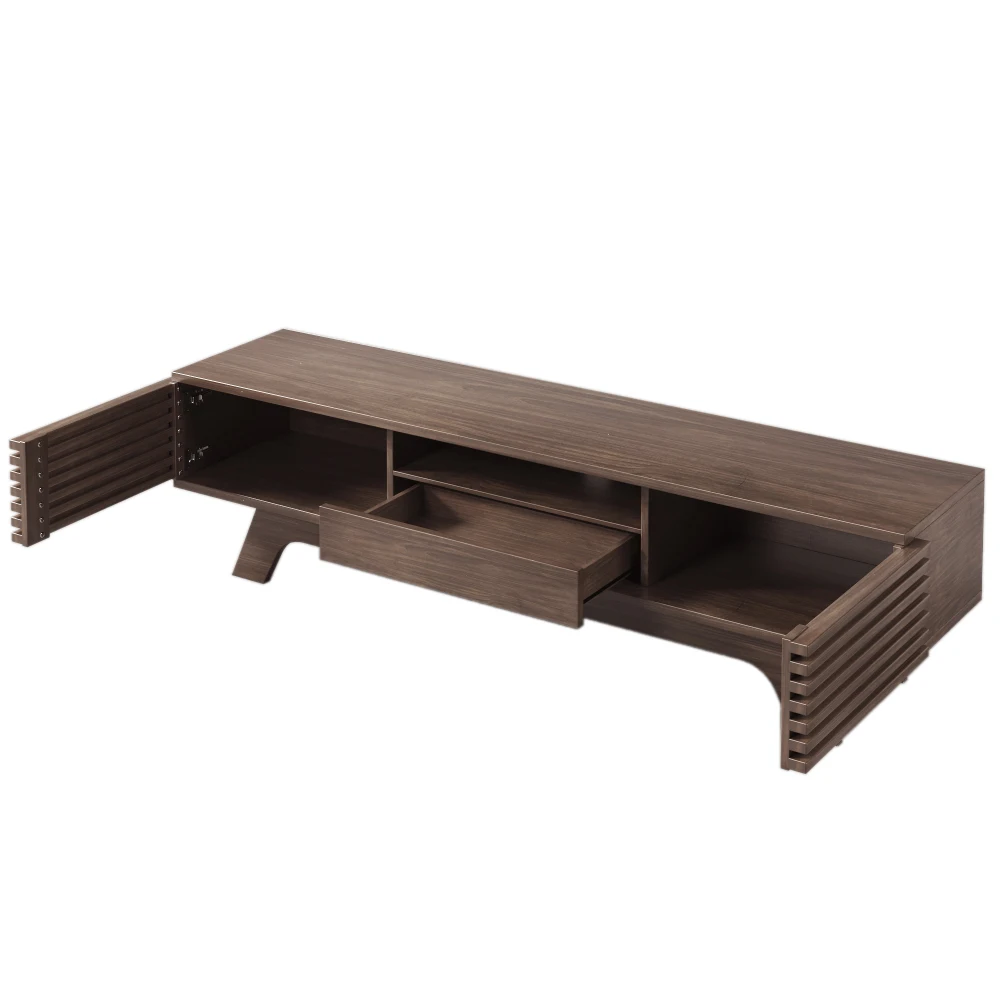 PINGGO Vintage TV Stand Lowboard 150x35x44cm with One Drawer Two Doors Unique Design Wood Color Living Room Storage Cabinet