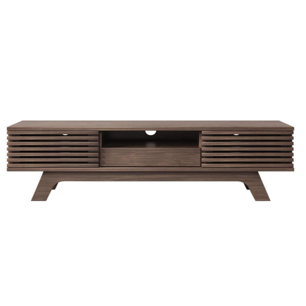 PINGGO Vintage TV Stand Lowboard 150x35x44cm with One Drawer Two Doors Unique Design Wood Color Living Room Storage Cabinet