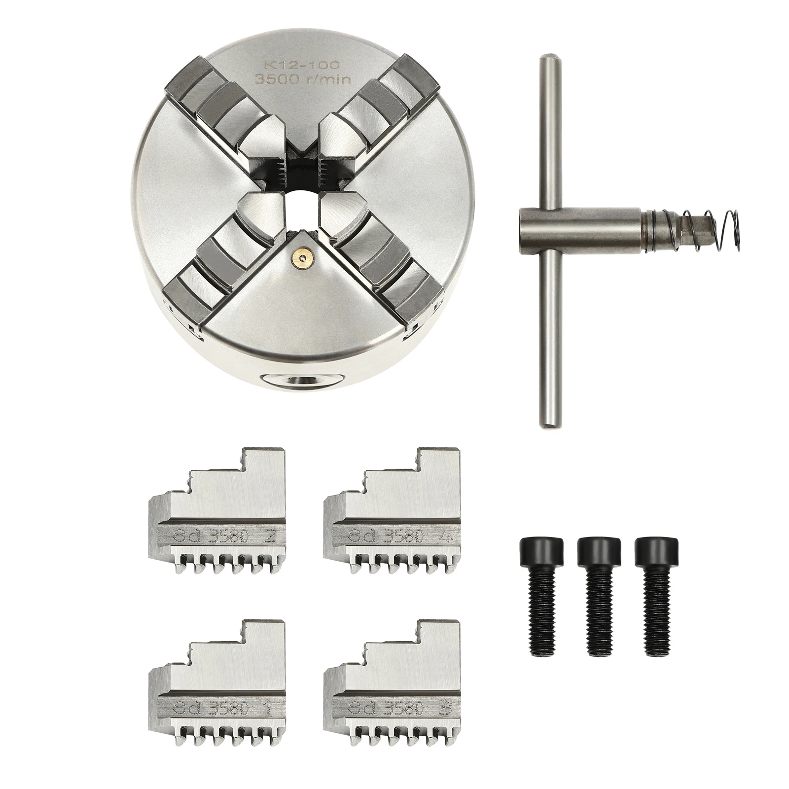 4 Jaw 100mm 3.94ft Independent Self-Centering Lathe Manual Scroll Chuck for Mini Mechanical Lathe Wood Process