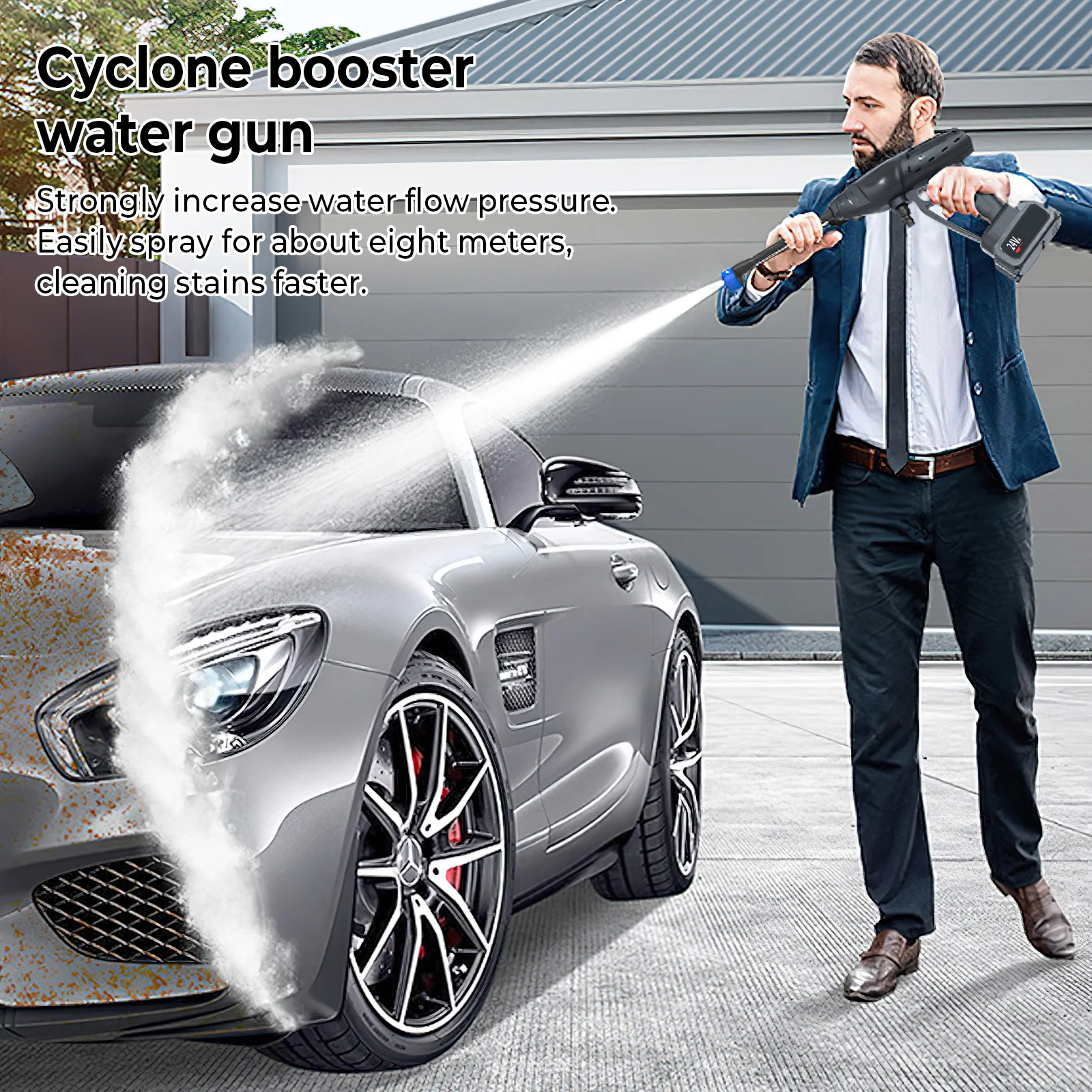 300W 26Bar Cordless High Pressure Washer, Portable Electric Spray Gun for Car/Home/Garden, Rechargeable Battery-Powered Water Cl