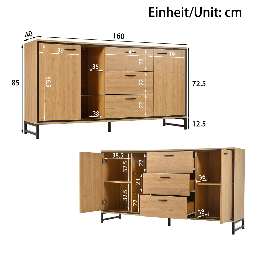 PINGGO Modern Wooden Side Cabinet with Three Drawers - Elegant Carved Storage Console - Stylish And Practical Home Furniture