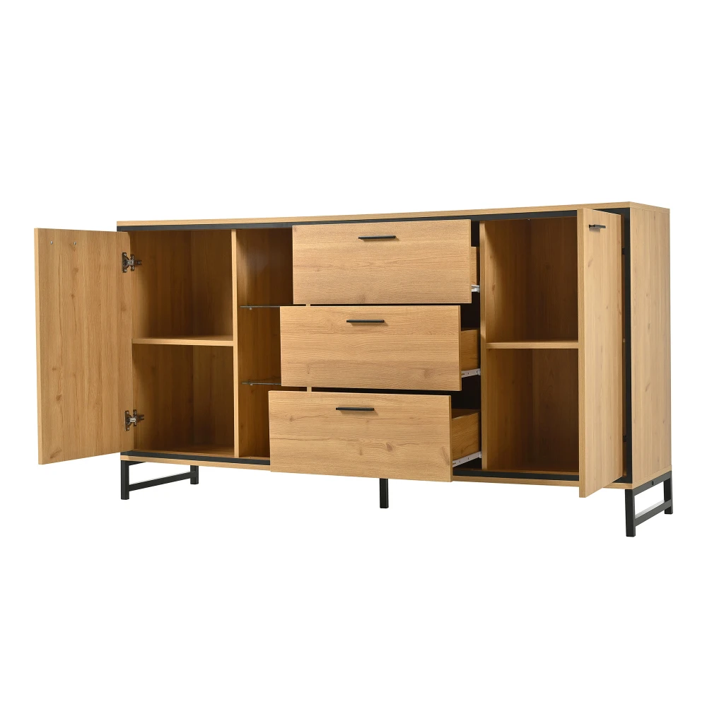 PINGGO Modern Wooden Side Cabinet with Three Drawers - Elegant Carved Storage Console - Stylish And Practical Home Furniture