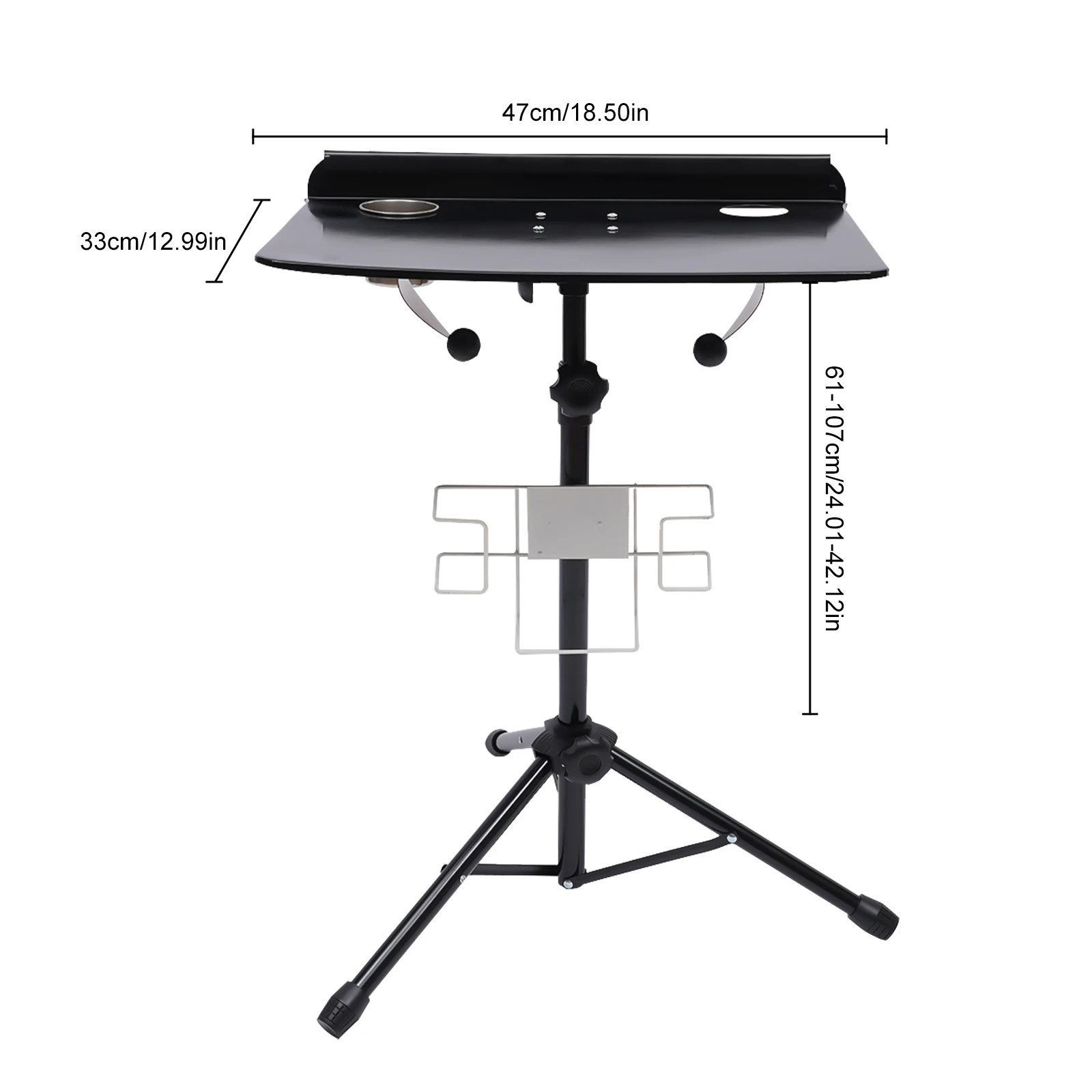 Height Adjustable Desk Stable Tattoo Work Station Collapsible Tripod Tray Stand Workbench Black