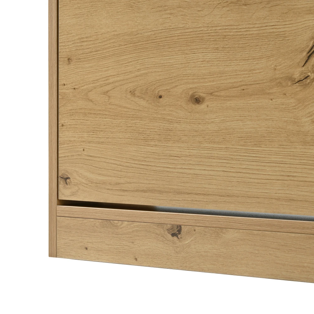 110 X 26 X 100cm Elegant Wooden Shoe Cabinet with 4 Folding Doors, 2 Drawers, 3 Open Compartments, for Modern Hallways Entrance