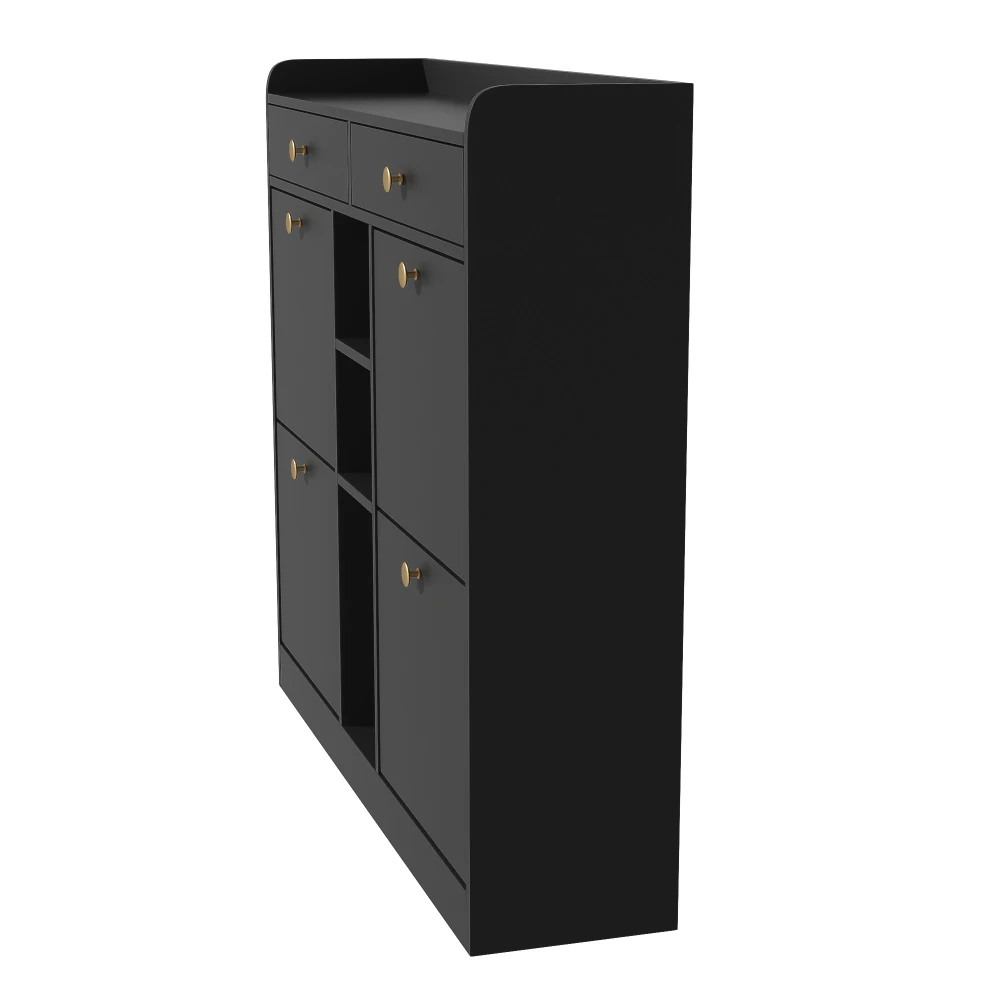 110 X 26 X 100cm Elegant Wooden Shoe Cabinet with 4 Folding Doors, 2 Drawers, 3 Open Compartments, for Modern Hallways Entrance