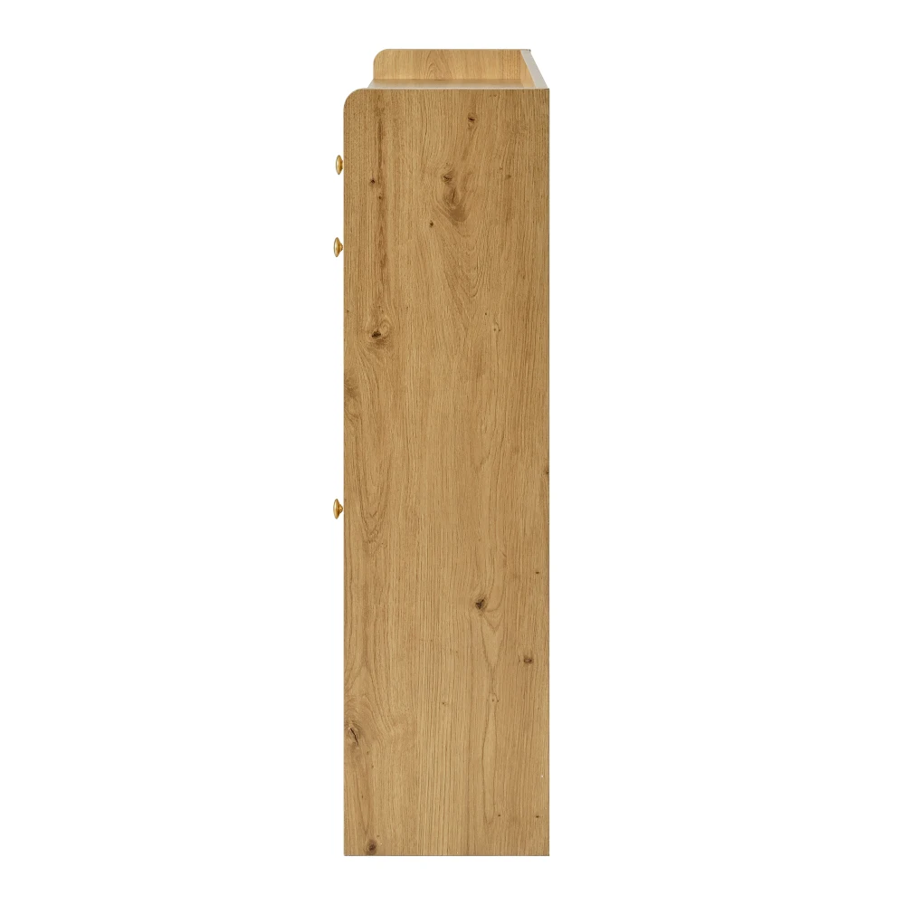 110 X 26 X 100cm Elegant Wooden Shoe Cabinet with 4 Folding Doors, 2 Drawers, 3 Open Compartments, for Modern Hallways Entrance