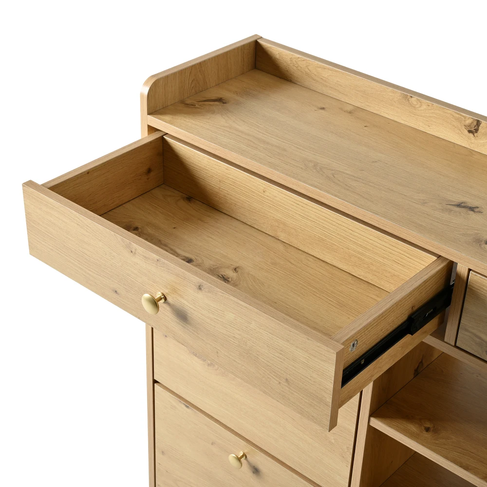 110 X 26 X 100cm Elegant Wooden Shoe Cabinet with 4 Folding Doors, 2 Drawers, 3 Open Compartments, for Modern Hallways Entrance