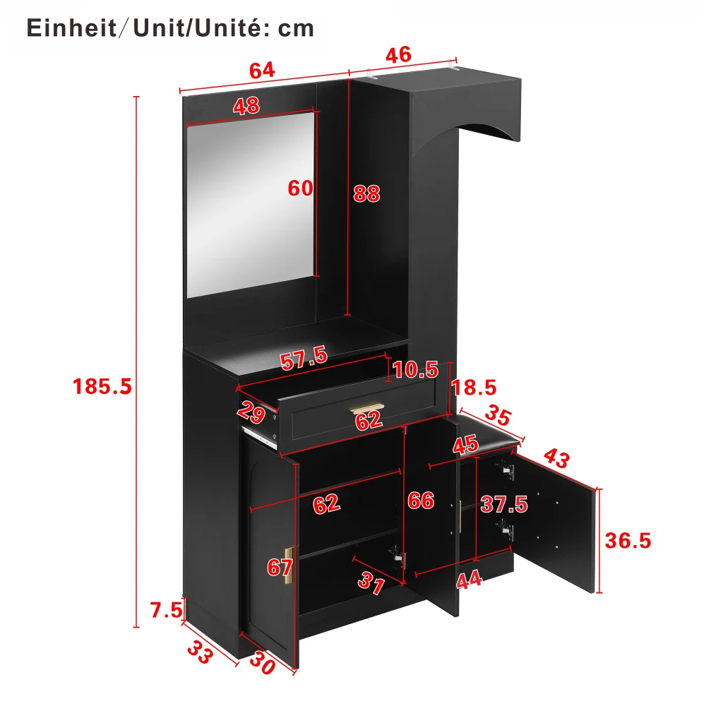 PINGGO Modern Compact Wardrobe with Shoe Cabinet Combination Entrance Closet Multifunctional Storage Rack with Mirror for Home