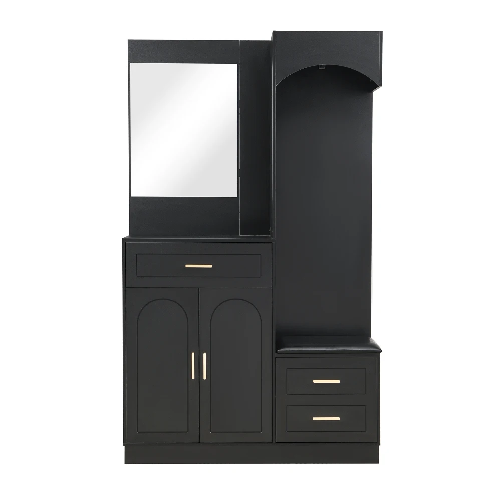 PINGGO Modern Compact Wardrobe with Shoe Cabinet Combination Entrance Closet Multifunctional Storage Rack with Mirror for Home
