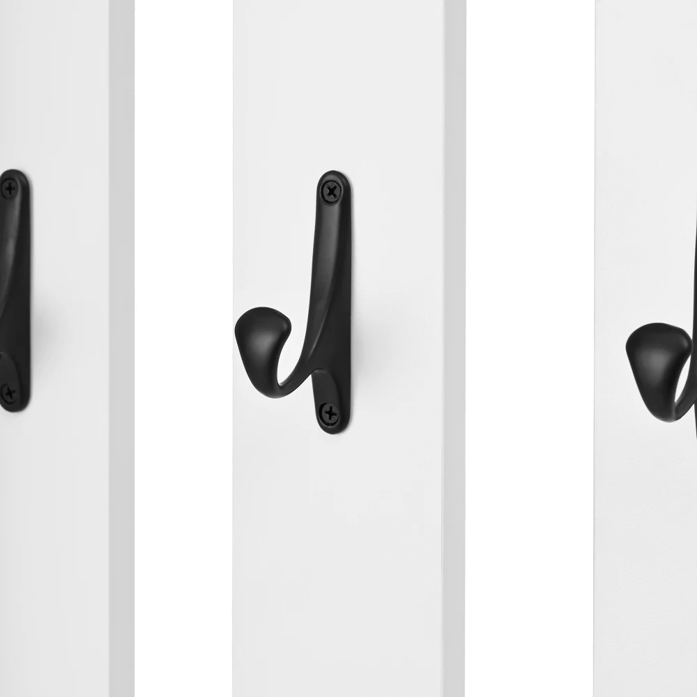 PINGGO Shoe Bench Shoe Cabinet Hallway Furniture With 2 Doors Rear Wall 8 Hooks White 50x36x190cm