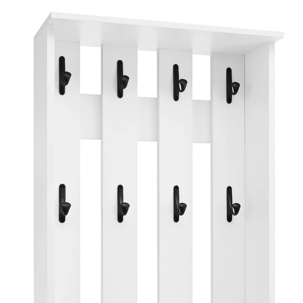 PINGGO Shoe Bench Shoe Cabinet Hallway Furniture With 2 Doors Rear Wall 8 Hooks White 50x36x190cm