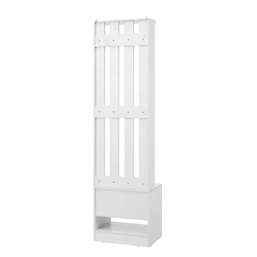 PINGGO Shoe Bench Shoe Cabinet Hallway Furniture With 2 Doors Rear Wall 8 Hooks White 50x36x190cm