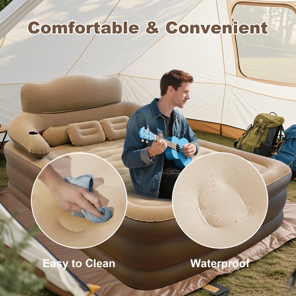Foldable Inflatable Mattress Stable Support Travel Portable Bed Soft Surface Rest Comfort Easy Clean Material Unique Design Beds