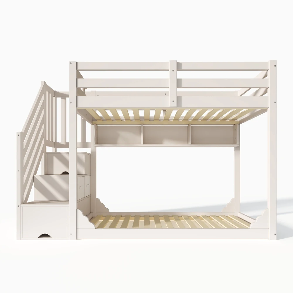 Childrens Bunk Bed with Staircase 90x200cm Wood Storage Bed Space-saving No Mattress