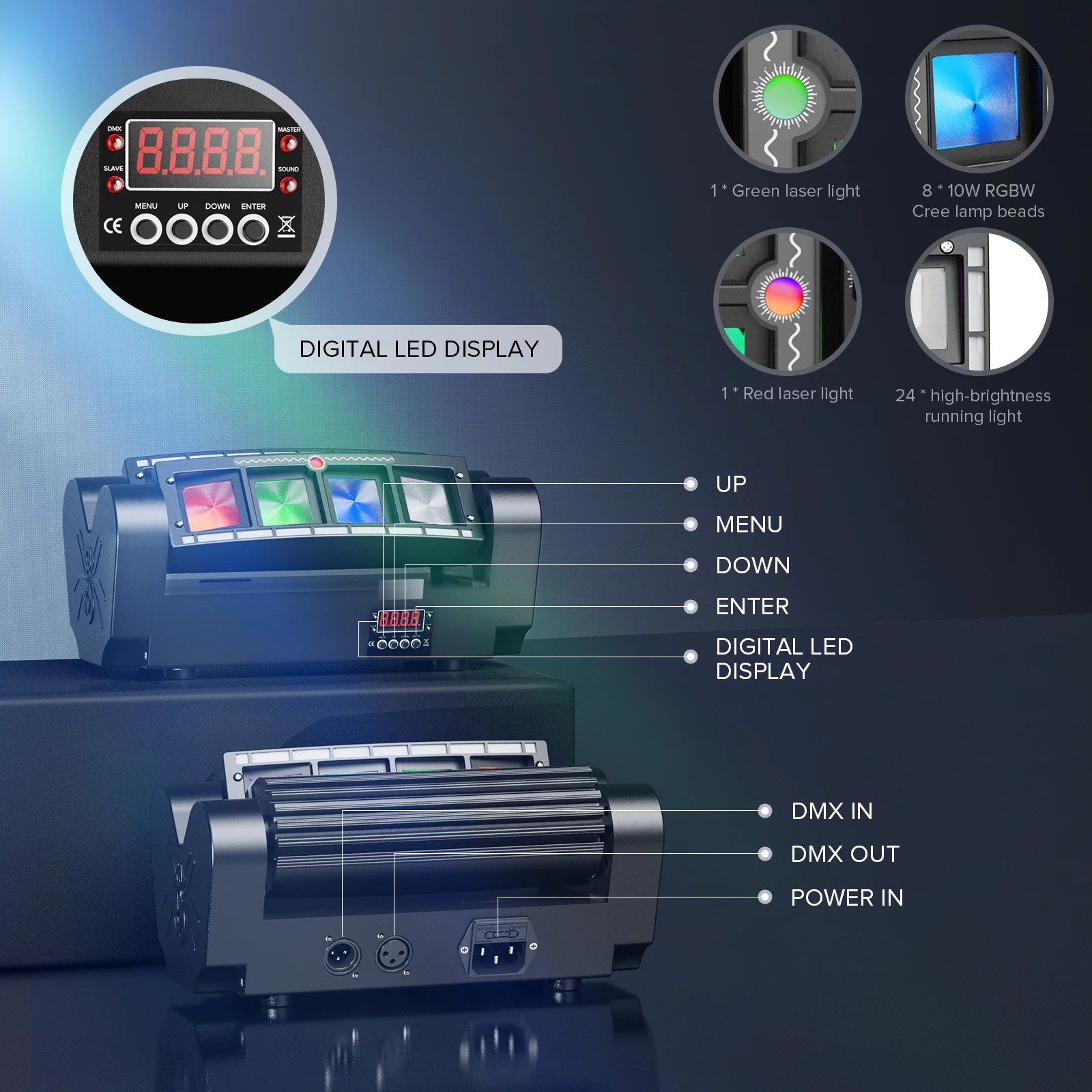 U'King 2PCS Mini Spider Moving Head Light DMX512 Control RGBW Beam LED Stage Lighting Effect for DJ Disco Party Show Wedding