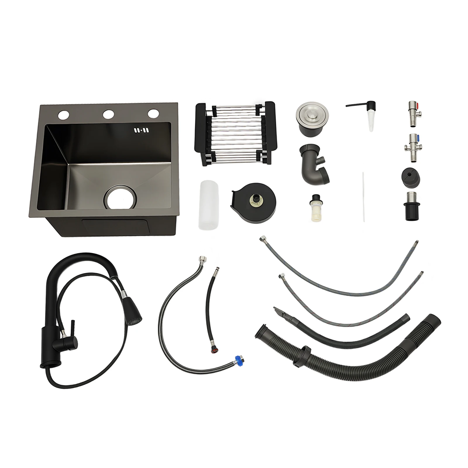 Kitchen Sink, 45 X 40 Cm, Stainless Steel, Retractable, 360 °, W/ Drain Basket + Soap Dispenser for Kitchen, Undercarriage Sink