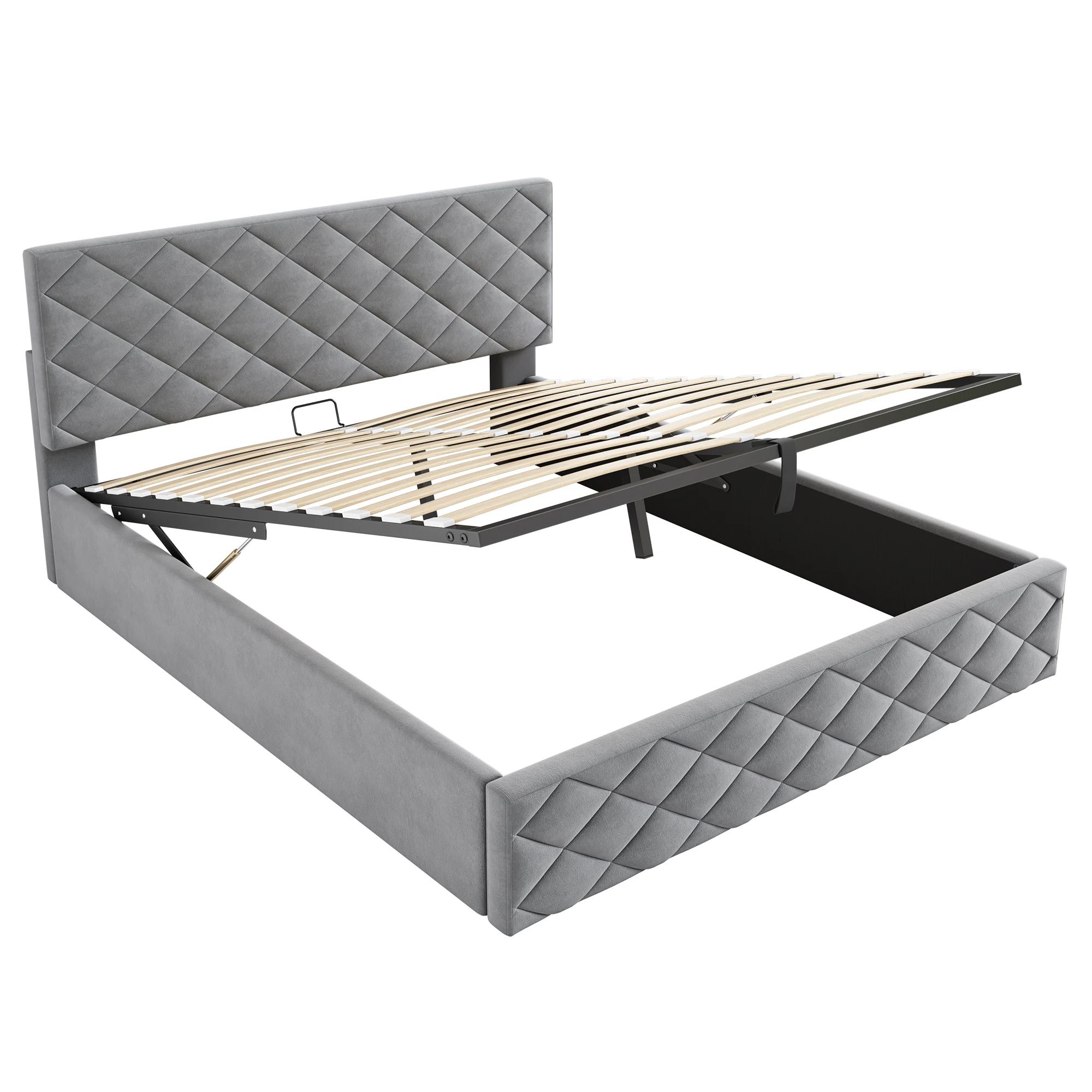 Komhtom Grey Hydraulic Upholstered Bed 140X200Cm Simple Elegant Design Storage Slatted