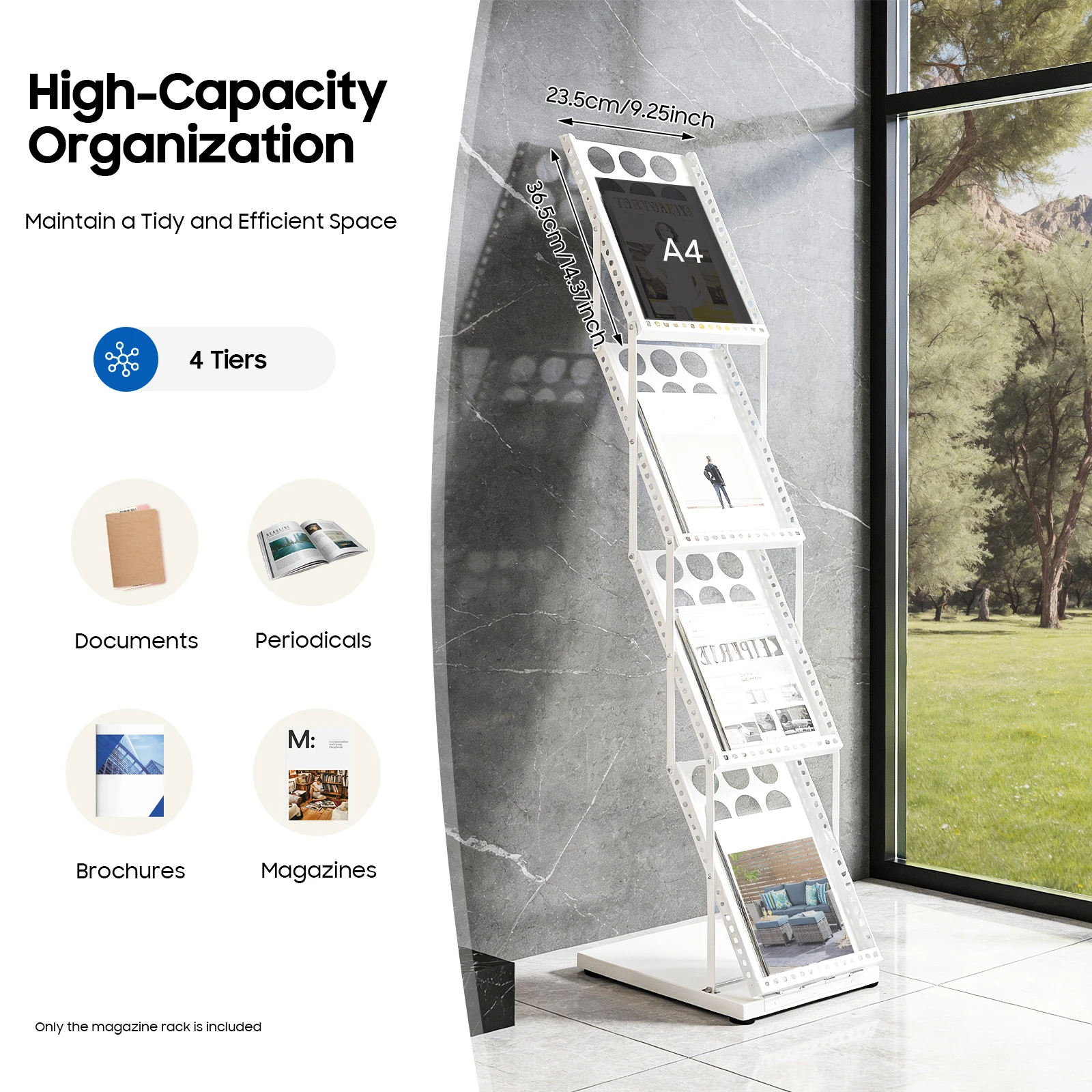 4 Tiers Foldable Magazine Rack Iron Literature Display Stand 5kg Load Iron Folding Information Rack Newspaper for Schools/Office