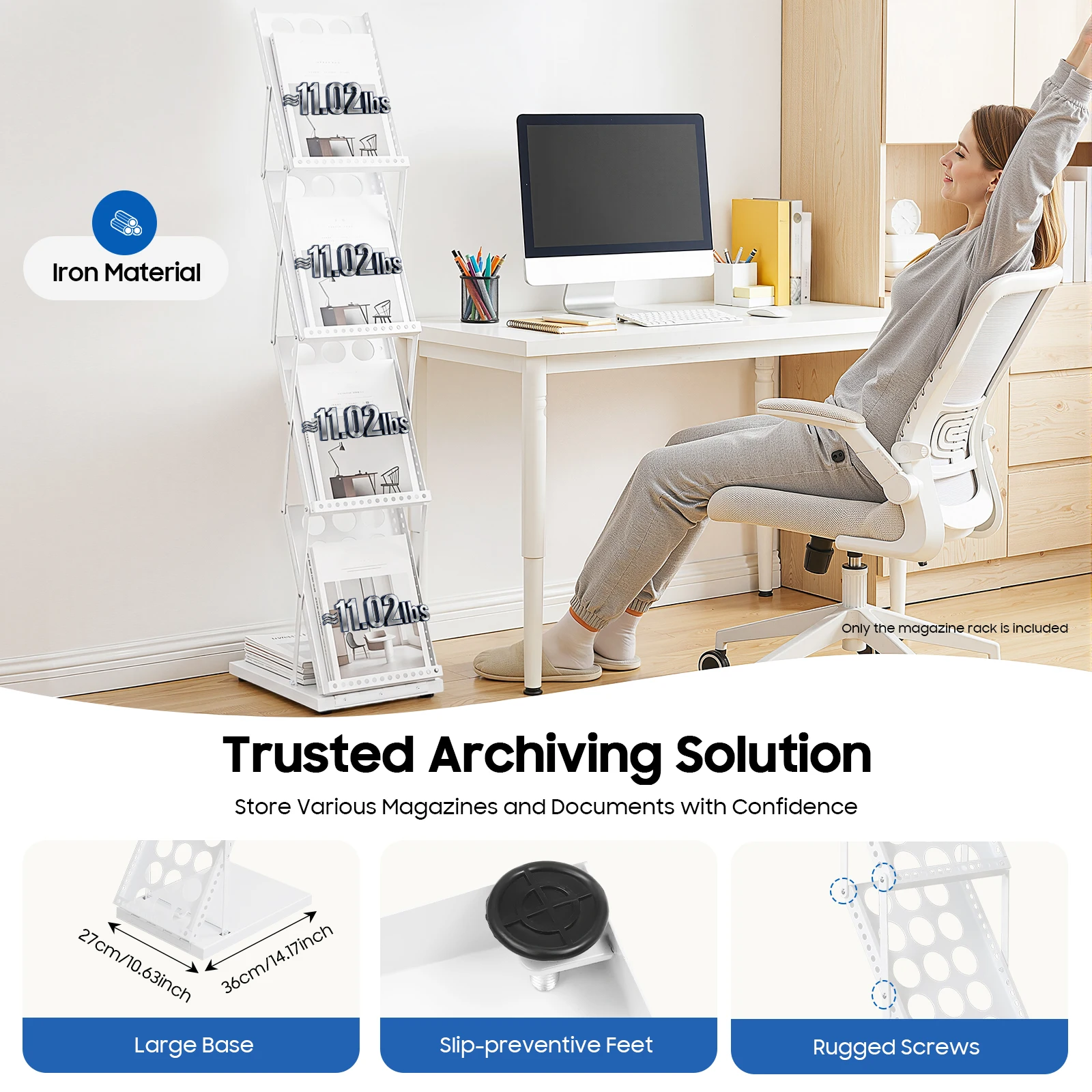 4 Tiers Foldable Magazine Rack Iron Literature Display Stand 5kg Load Iron Folding Information Rack Newspaper for Schools/Office