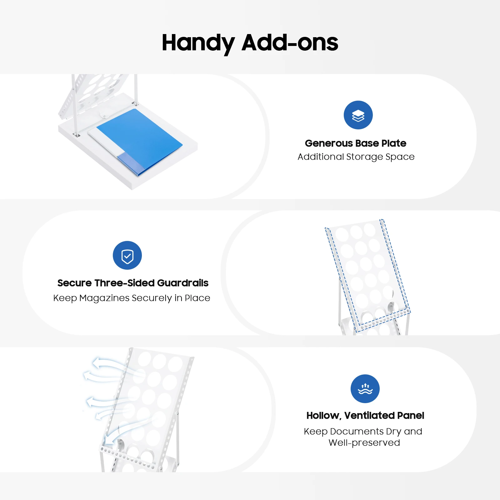 4 Tiers Foldable Magazine Rack Iron Literature Display Stand 5kg Load Iron Folding Information Rack Newspaper for Schools/Office
