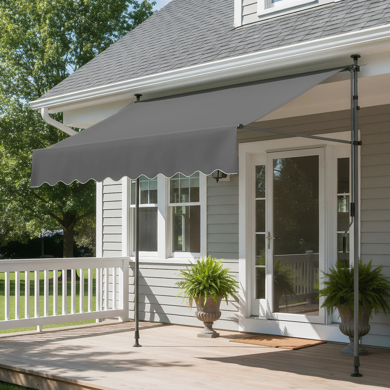 Patio Awning Retractable Awning Sunshade Shelter with Manual Crank Handle , Outdoor Yard Canopy Sunsetter Deck UV50+ Sun Shade