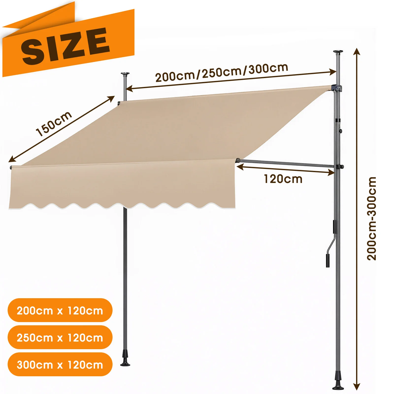 Patio Awning Retractable Awning Sunshade Shelter with Manual Crank Handle , Outdoor Yard Canopy Sunsetter Deck UV50+ Sun Shade