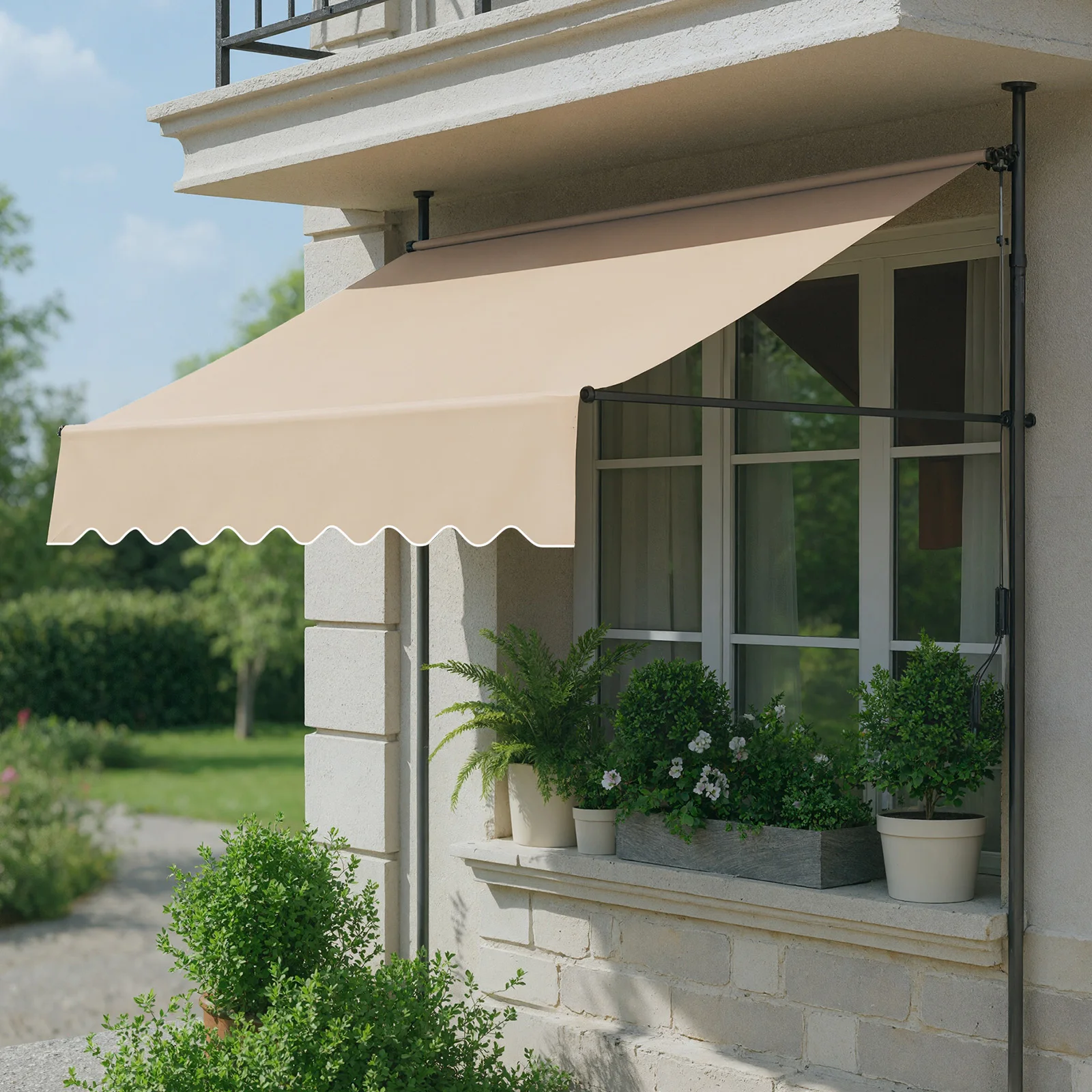 Patio Awning Retractable Awning Sunshade Shelter with Manual Crank Handle , Outdoor Yard Canopy Sunsetter Deck UV50+ Sun Shade