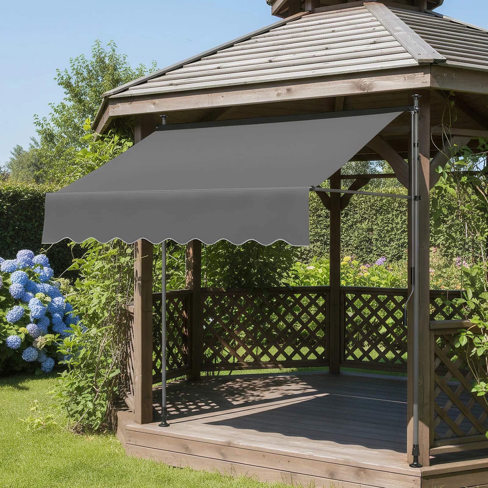 Patio Awning Retractable Awning Sunshade Shelter with Manual Crank Handle , Outdoor Yard Canopy Sunsetter Deck UV50+ Sun Shade