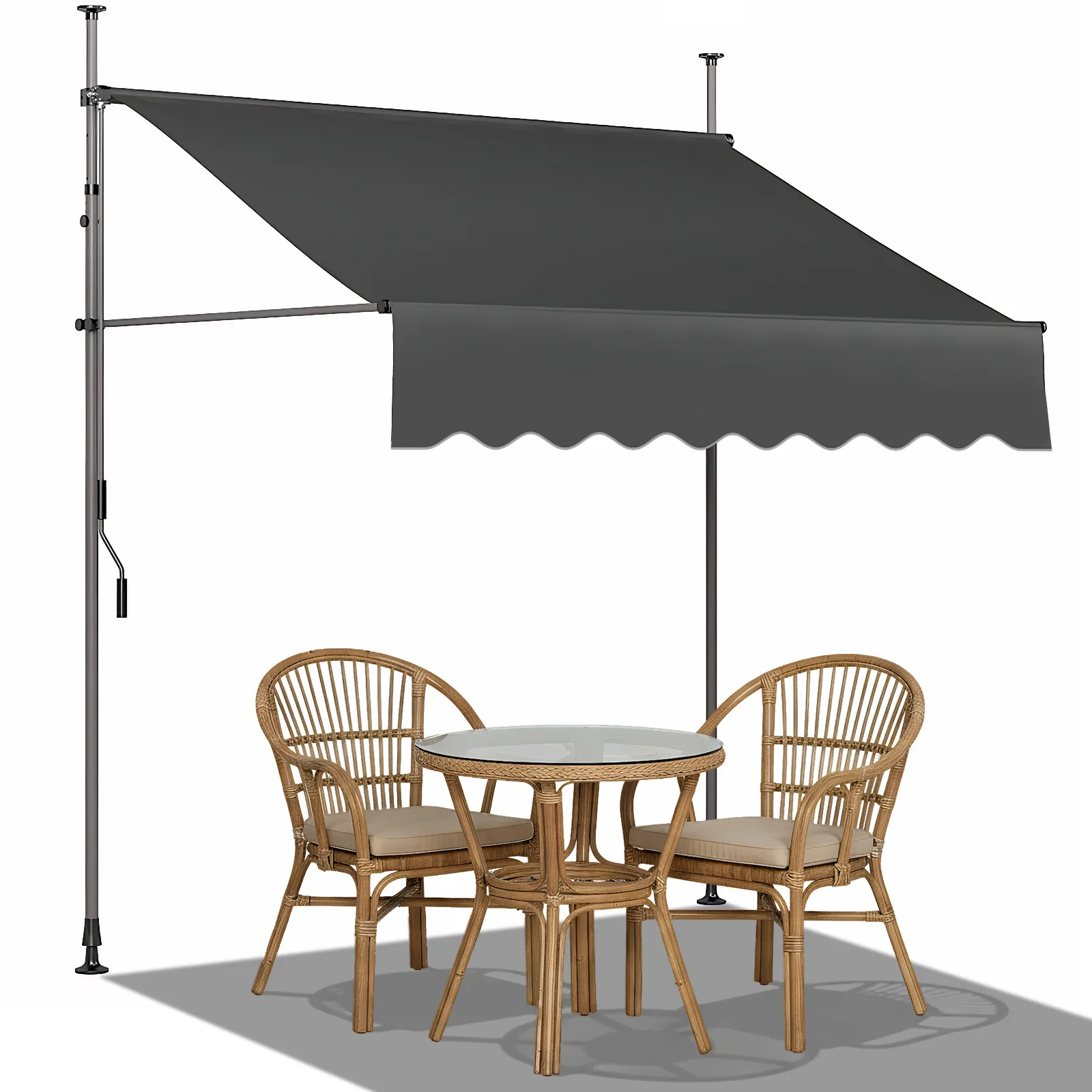 Patio Awning Retractable Awning Sunshade Shelter with Manual Crank Handle , Outdoor Yard Canopy Sunsetter Deck UV50+ Sun Shade