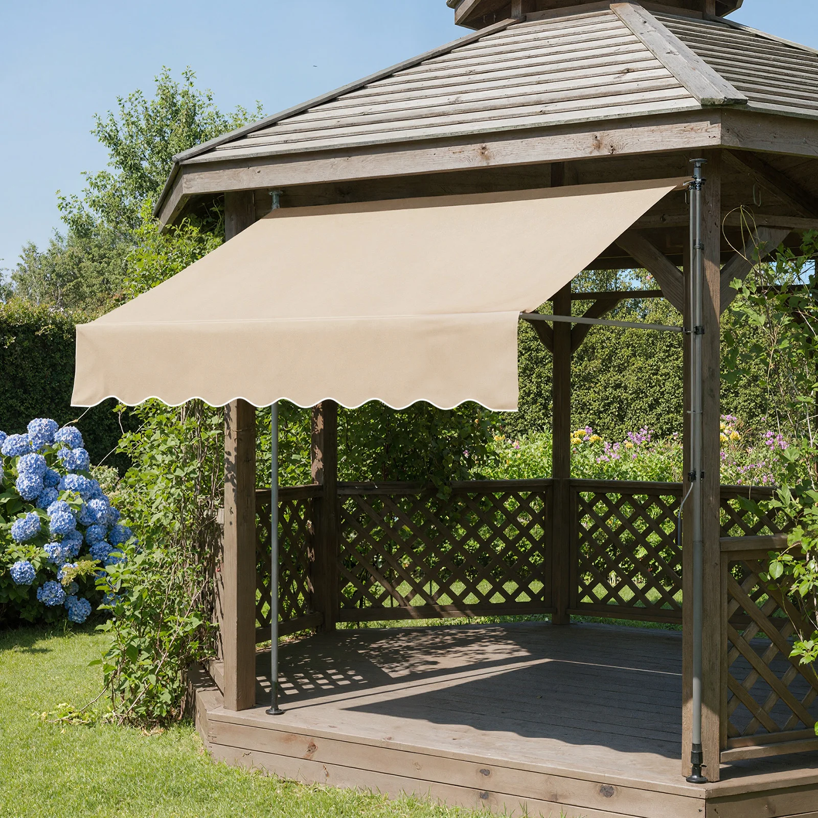 Patio Awning Retractable Awning Sunshade Shelter with Manual Crank Handle , Outdoor Yard Canopy Sunsetter Deck UV50+ Sun Shade